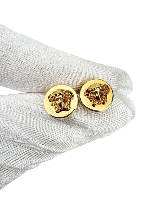 Versace Gold Tone Medusa Stud Earrings