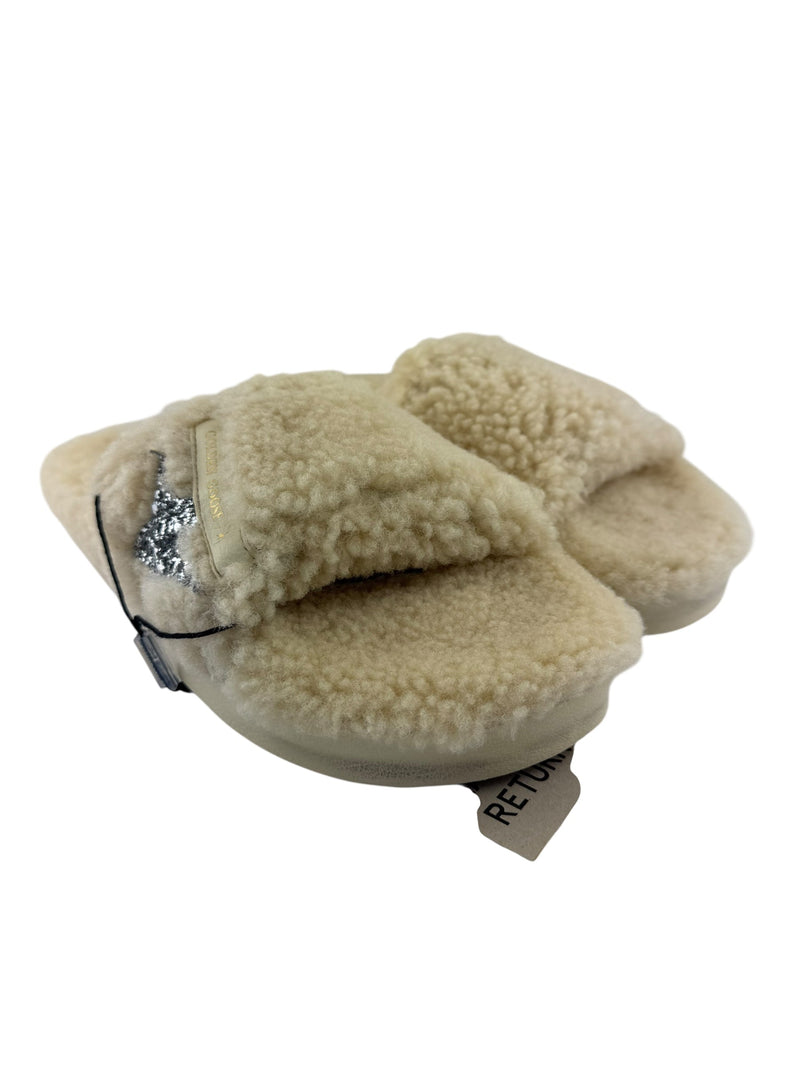 Golden Goose Beige Shearling Glitter Poolstar Slides Size 40