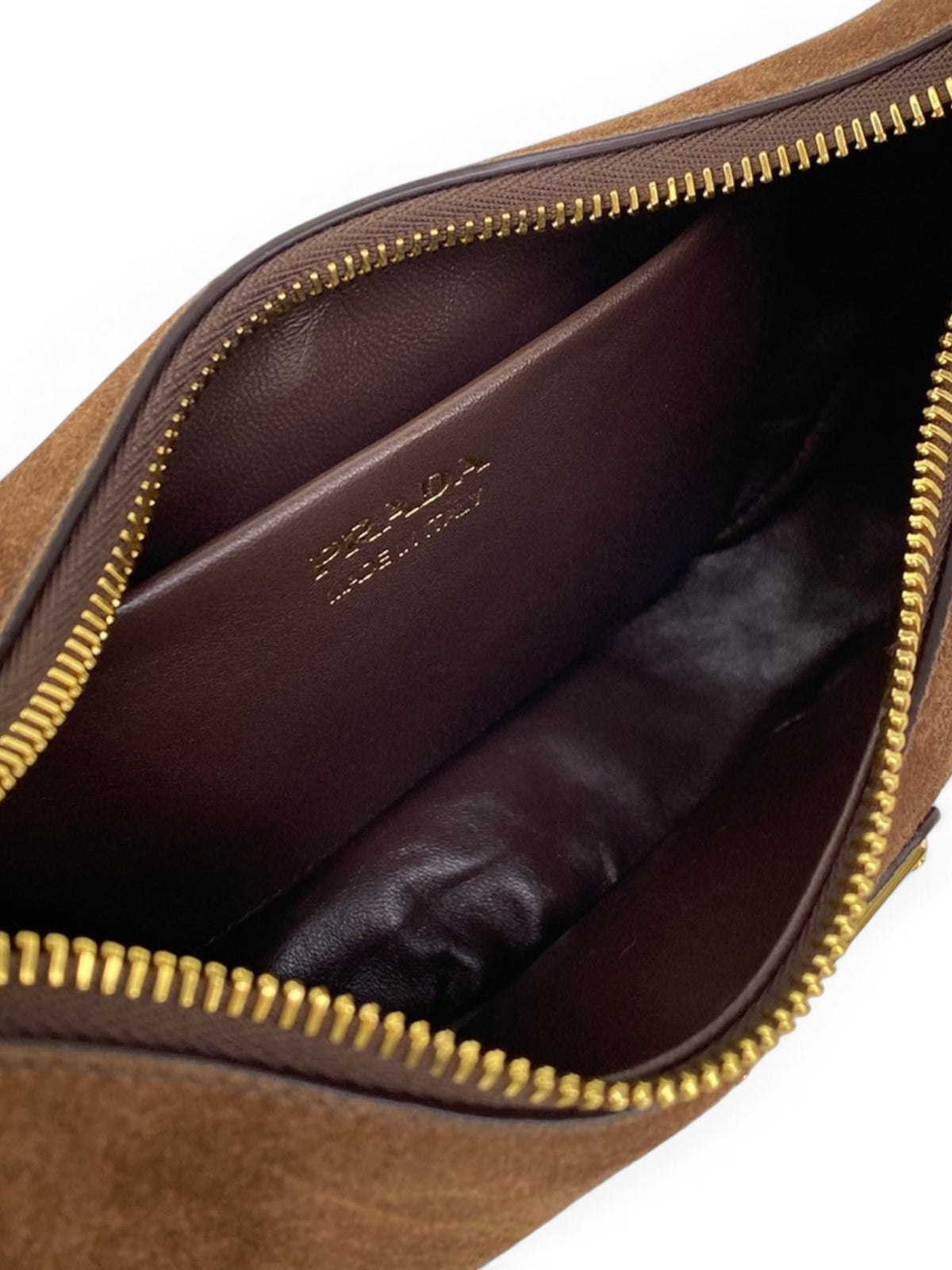 Prada Brown Suede Leather Arque Small Two Way Full Set