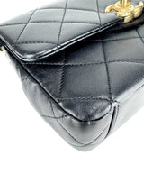 Chanel Black Lambskin Leather Matelasse Top Handle Single Flap Bag Small