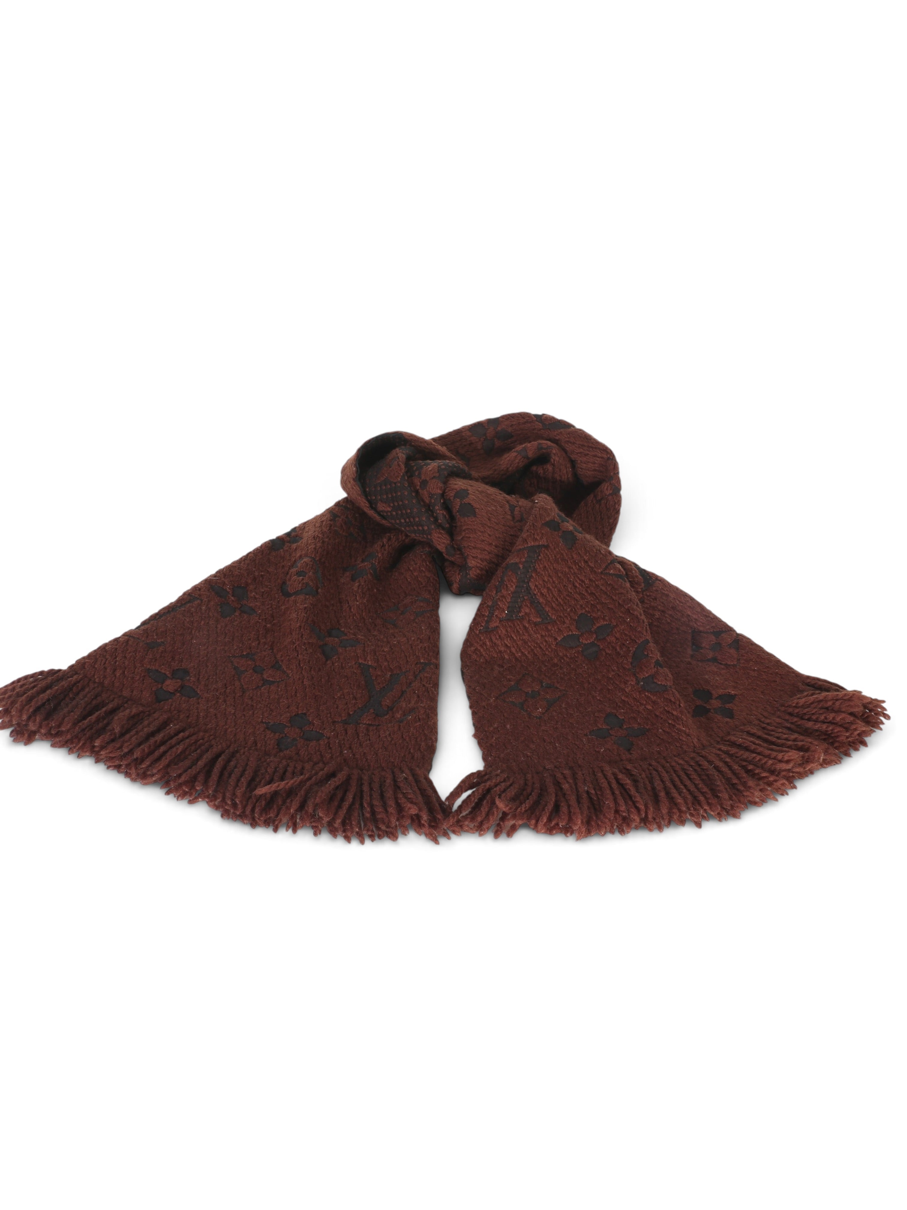 Louis Vuitton Brown Wool Logomania Fringe Scarf
