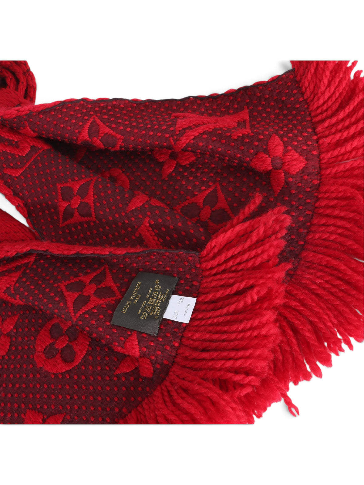 Louis Vuitton Red Wool Logomania Fringe Scarf