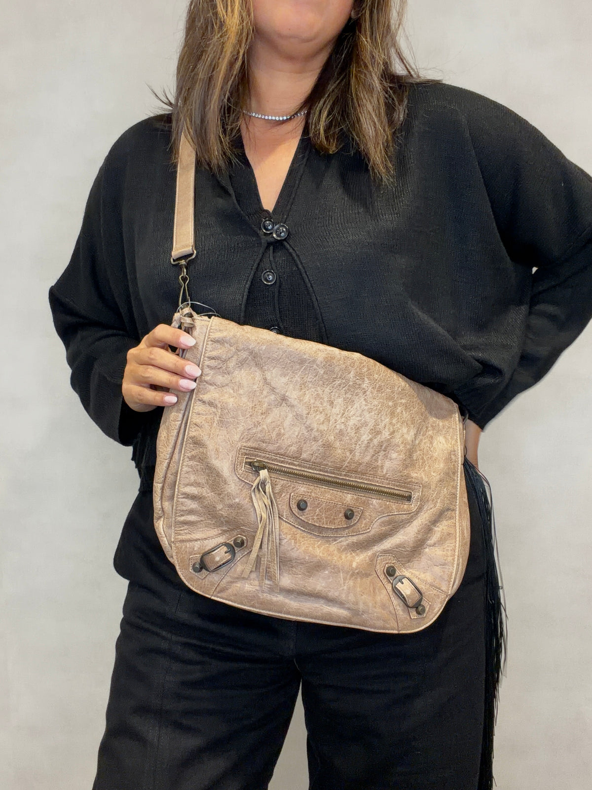 Balenciaga The Folk Leather Shoulder Bag Messenger Bag Brown
