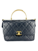 Chanel Black Lambskin Leather Matelasse Top Handle Single Flap Bag Small