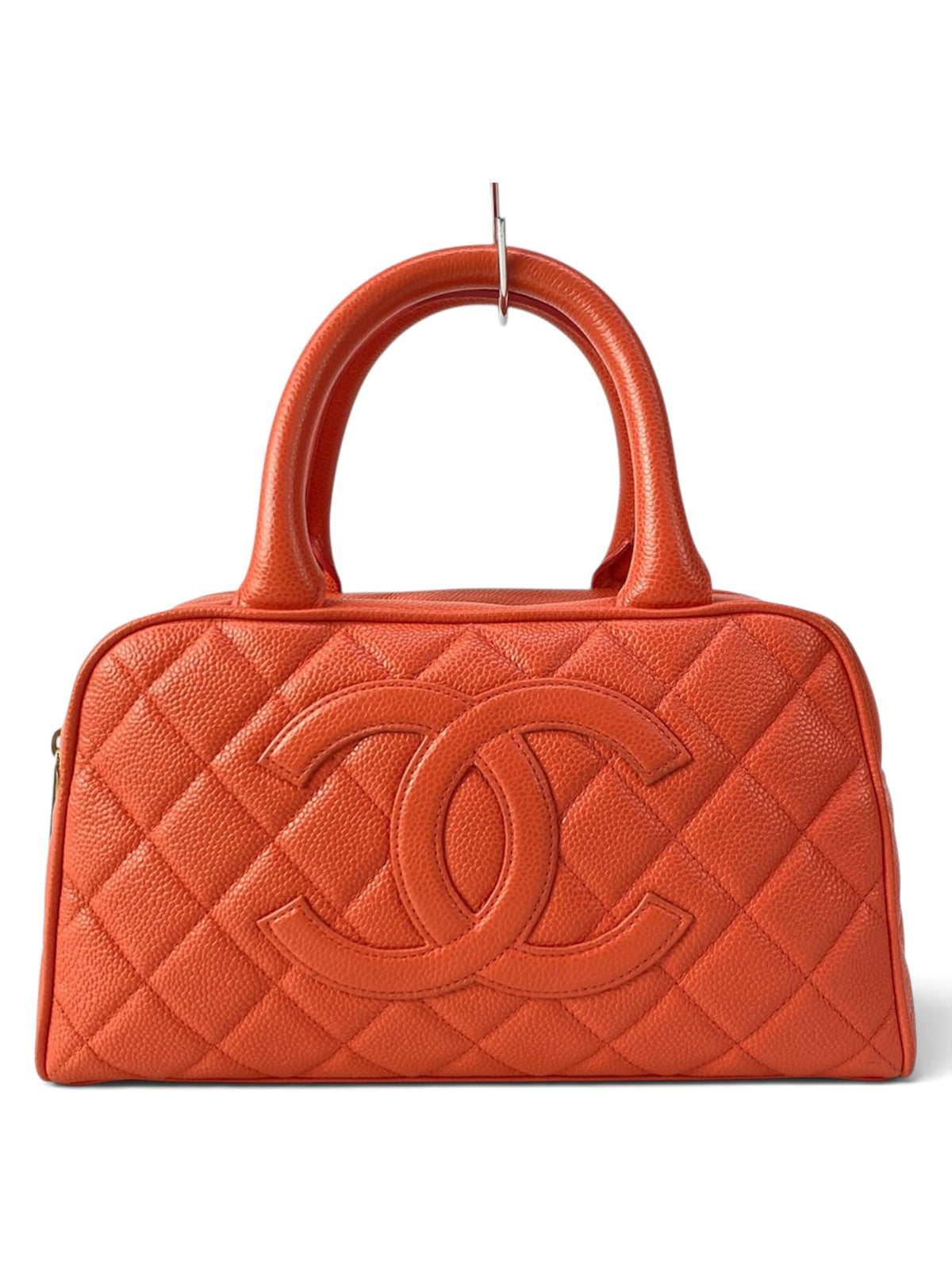 Chanel Caviar Leather Vintage Small Bowler Bag Tomato Red