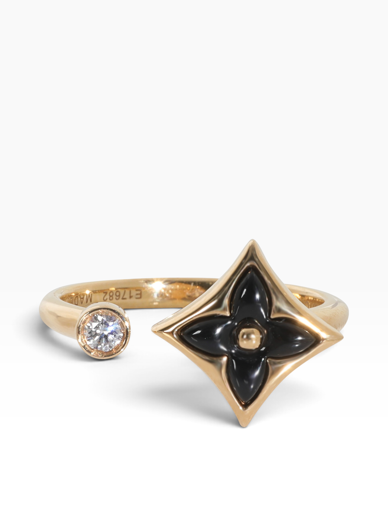 Louis Vuitton Yellow Gold Onyx & Diamond Color Blossom Mini Star Ring
