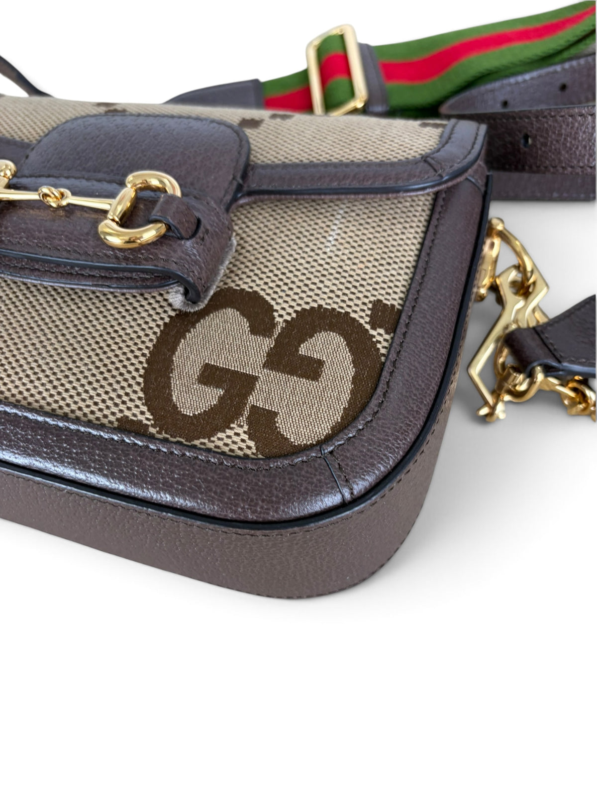Gucci Brown Jumbo GG Dollar Calfskin Horsebit 1955 Mini Bag