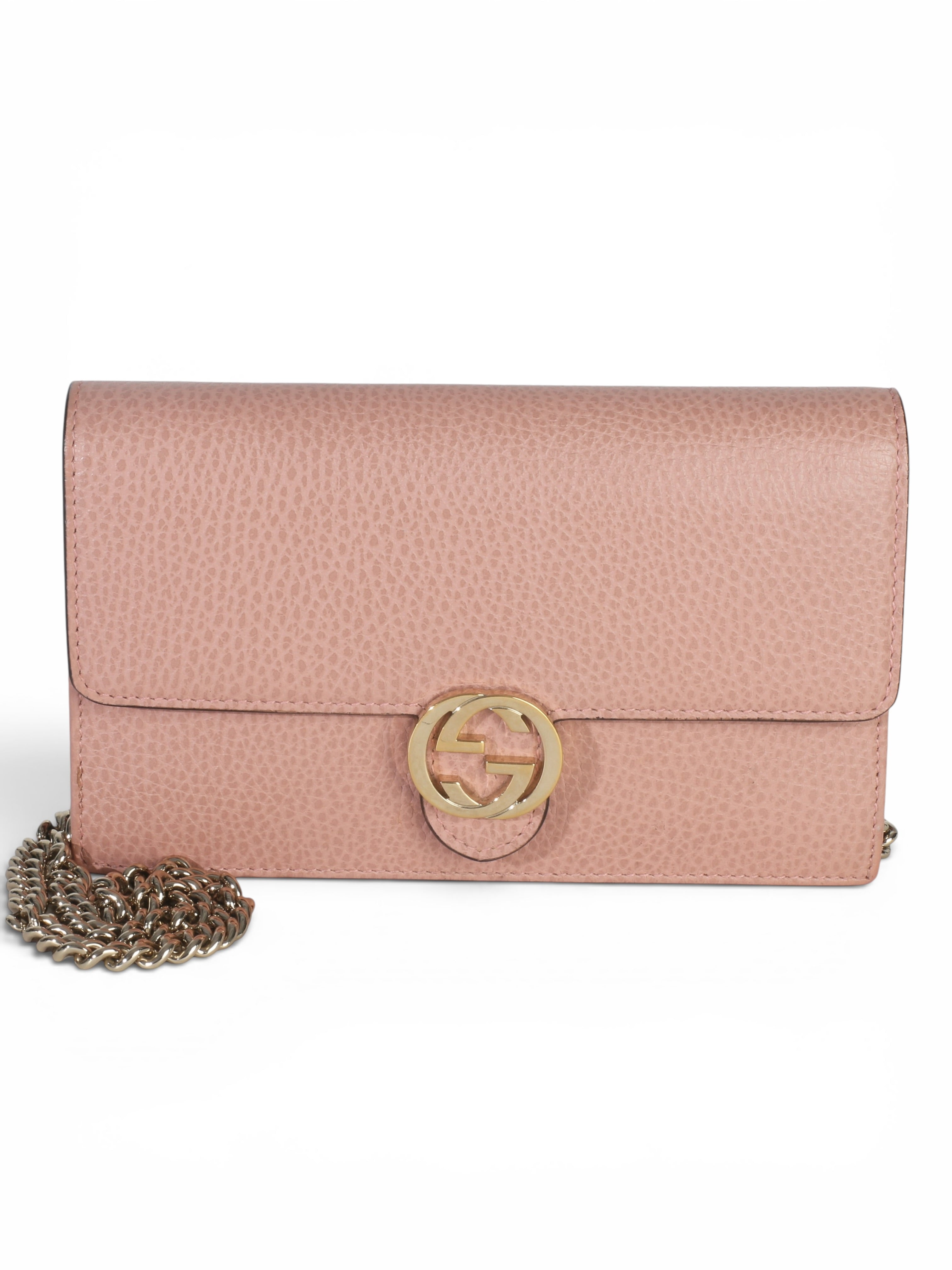 Gucci Pink Leather Dollar Wallet On Chain