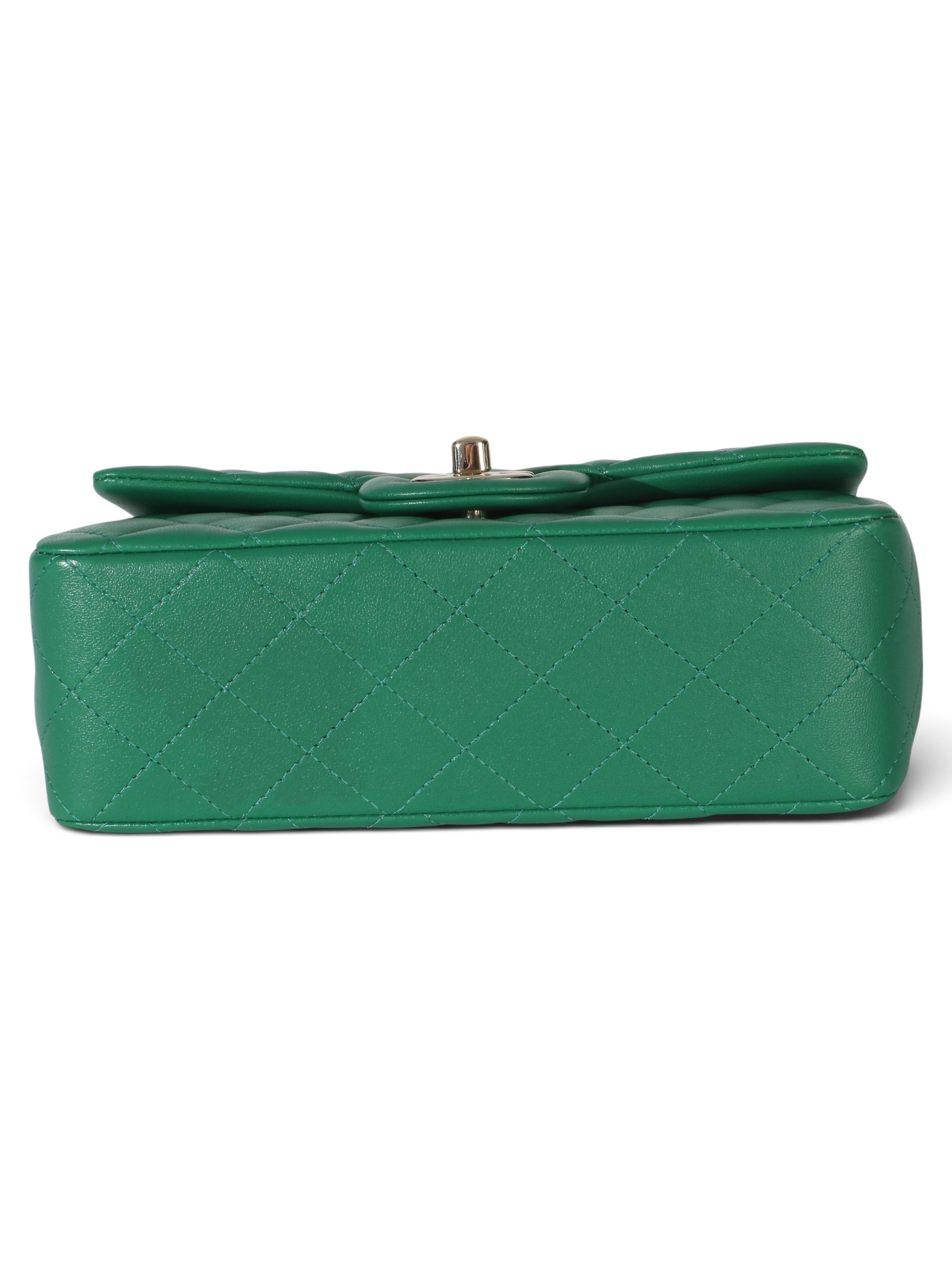 Chanel Green Lambskin Mini Rectangular Top Handle Flap