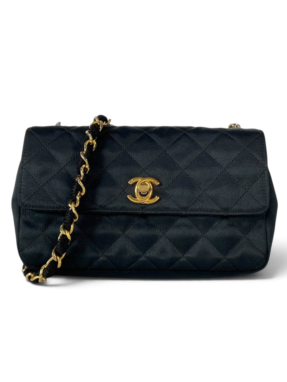 Chanel 24k Vintage Black Satin Mini Flap Bag
