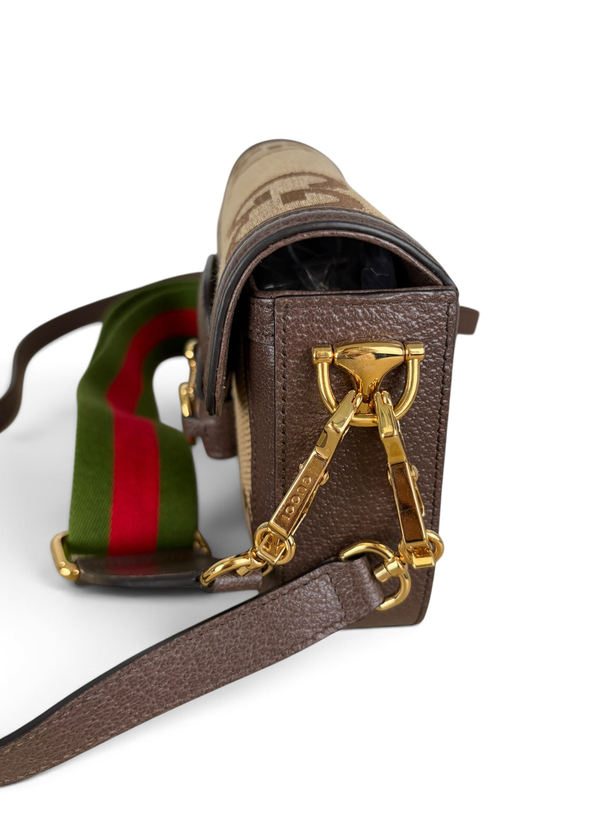 Gucci Brown Jumbo GG Dollar Calfskin Horsebit 1955 Mini Bag
