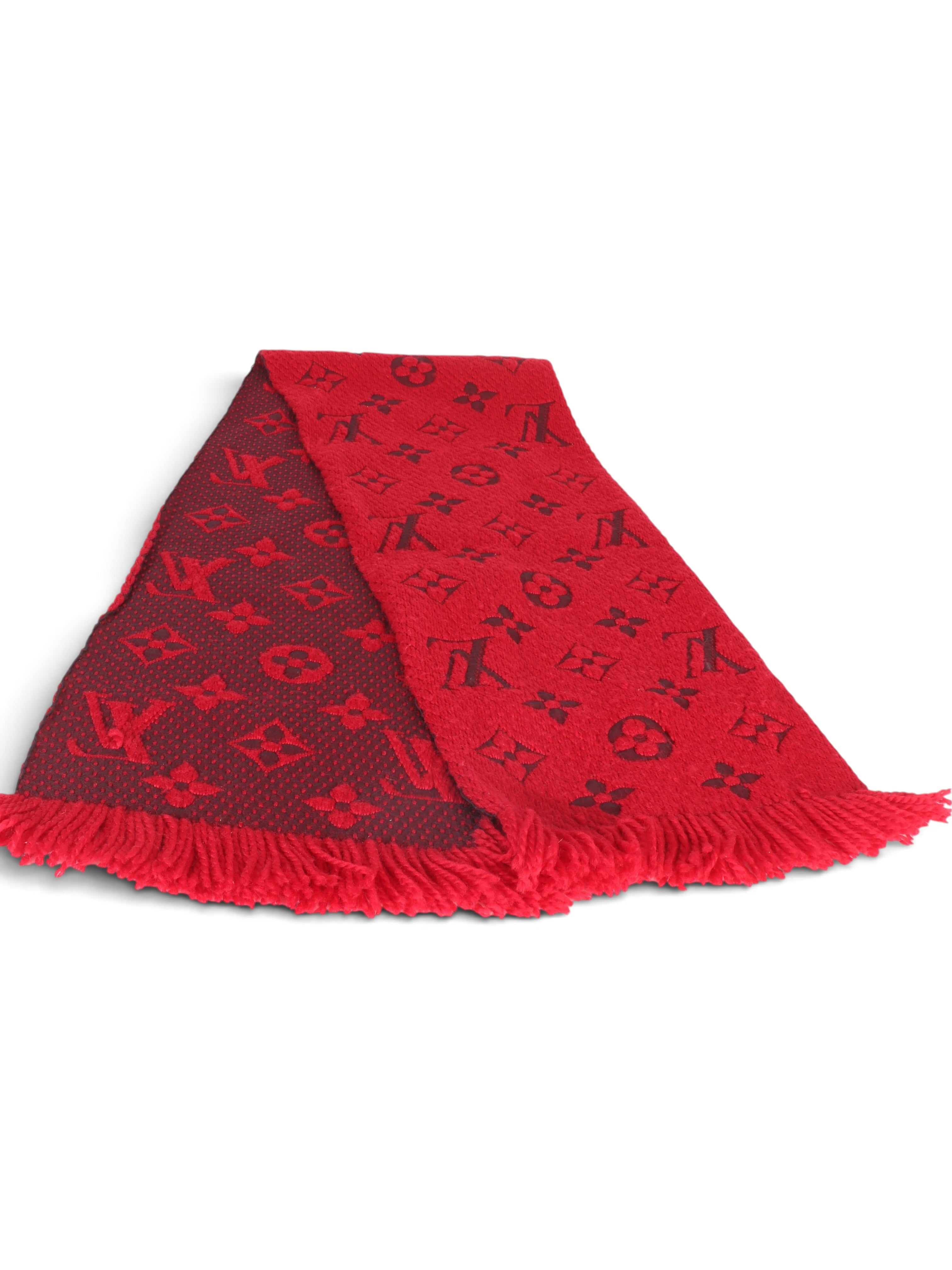 Louis Vuitton Red Wool Logomania Fringe Scarf