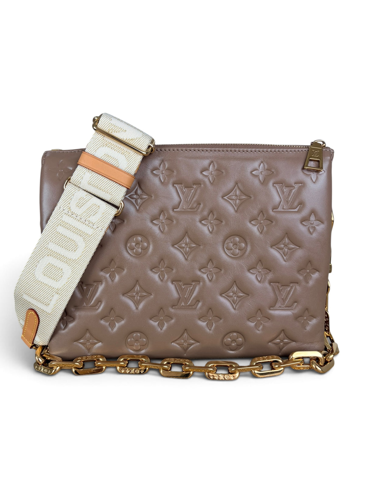 Louis Vuitton Taupe Embossed Monogram Coussin PM