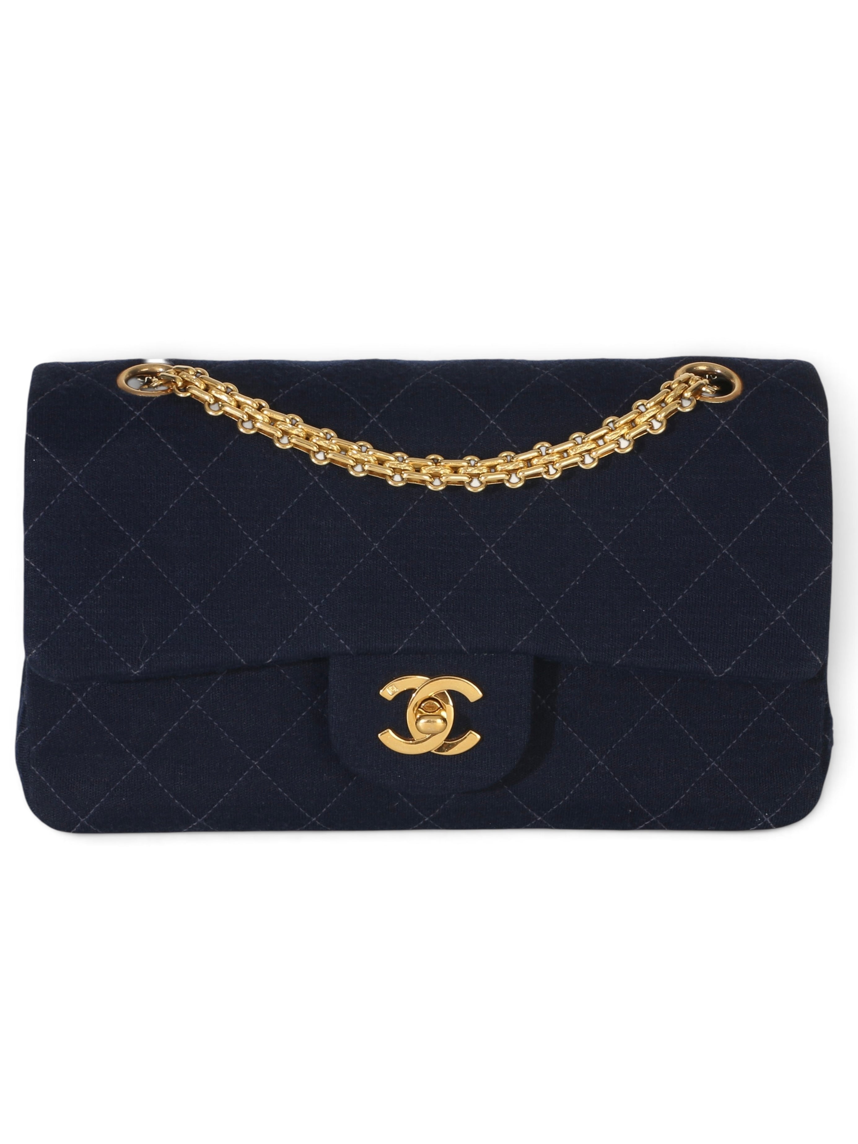 Chanel Vintage Blue Quilted Jersey Small Double Flap