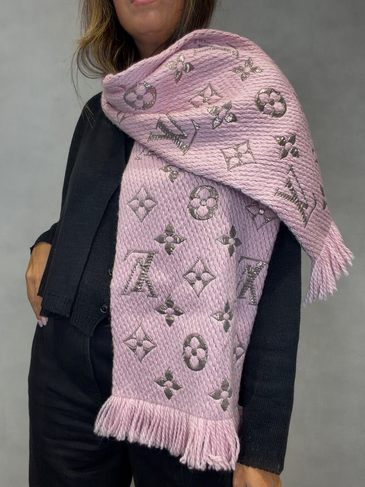 Louis Vuitton Pink Logomania Shine Wool Silk Scarf