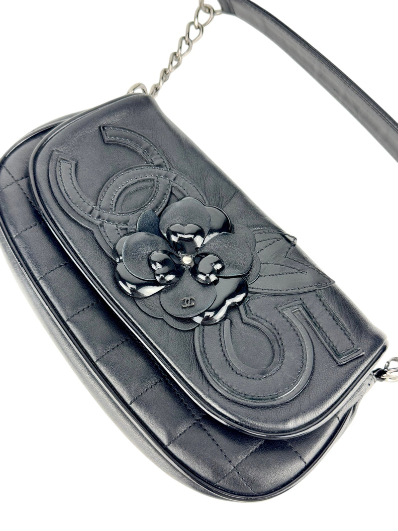 Chanel Black Lambskin and Patent Leather Camellia Chocolate Bar Handbag