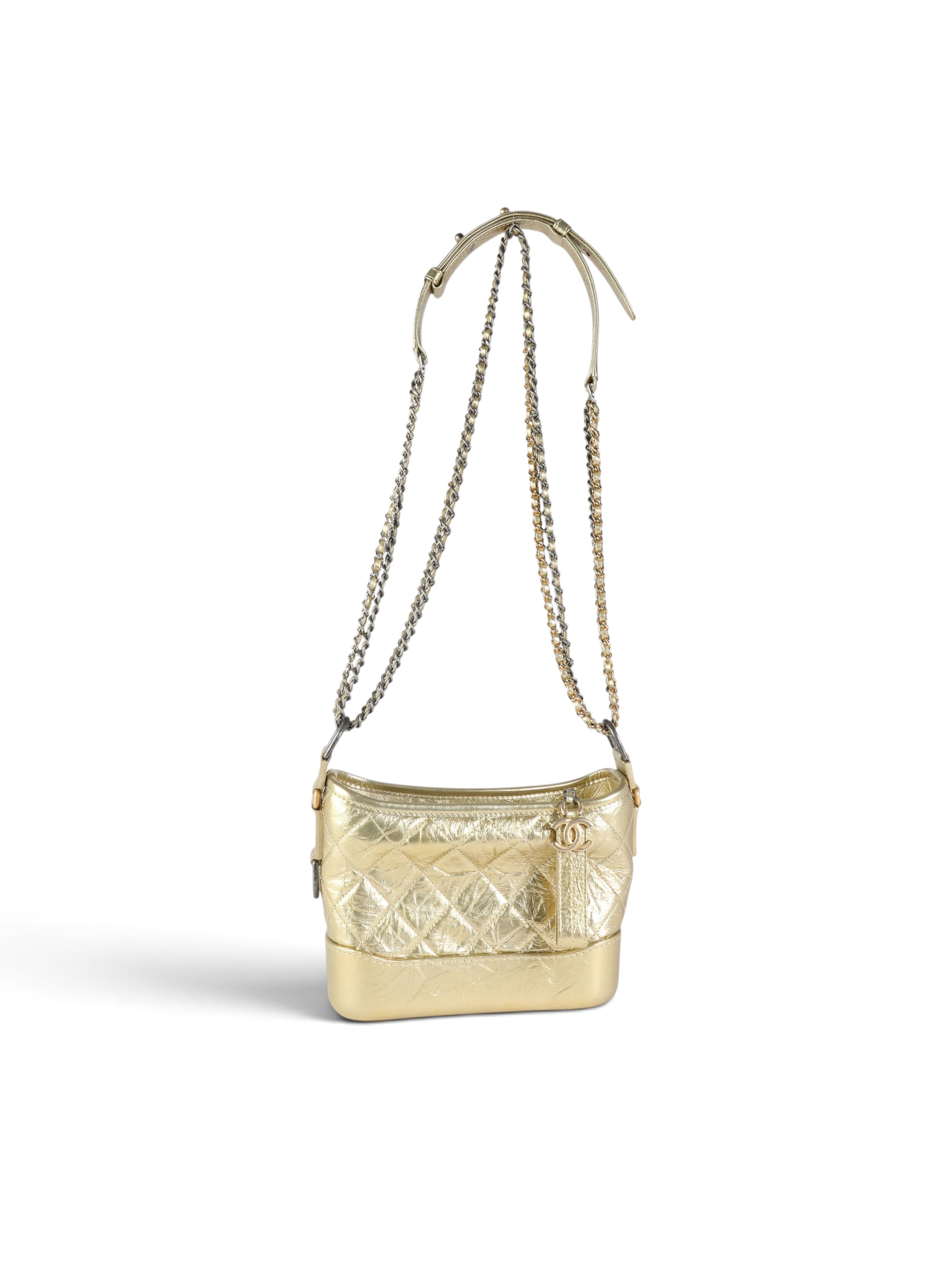 Chanel Gold Quilted Calfskin Small Gabrielle Hobo