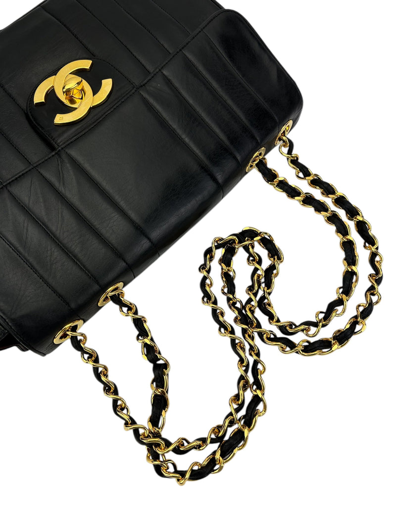 Chanel Vintage Black Vertical Quilted Jumbo