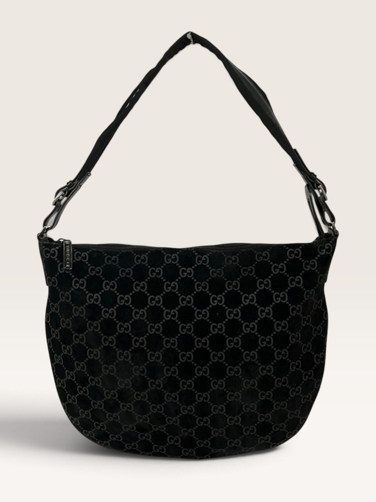 Gucci GG Shoulder Bag Black Suede Leather