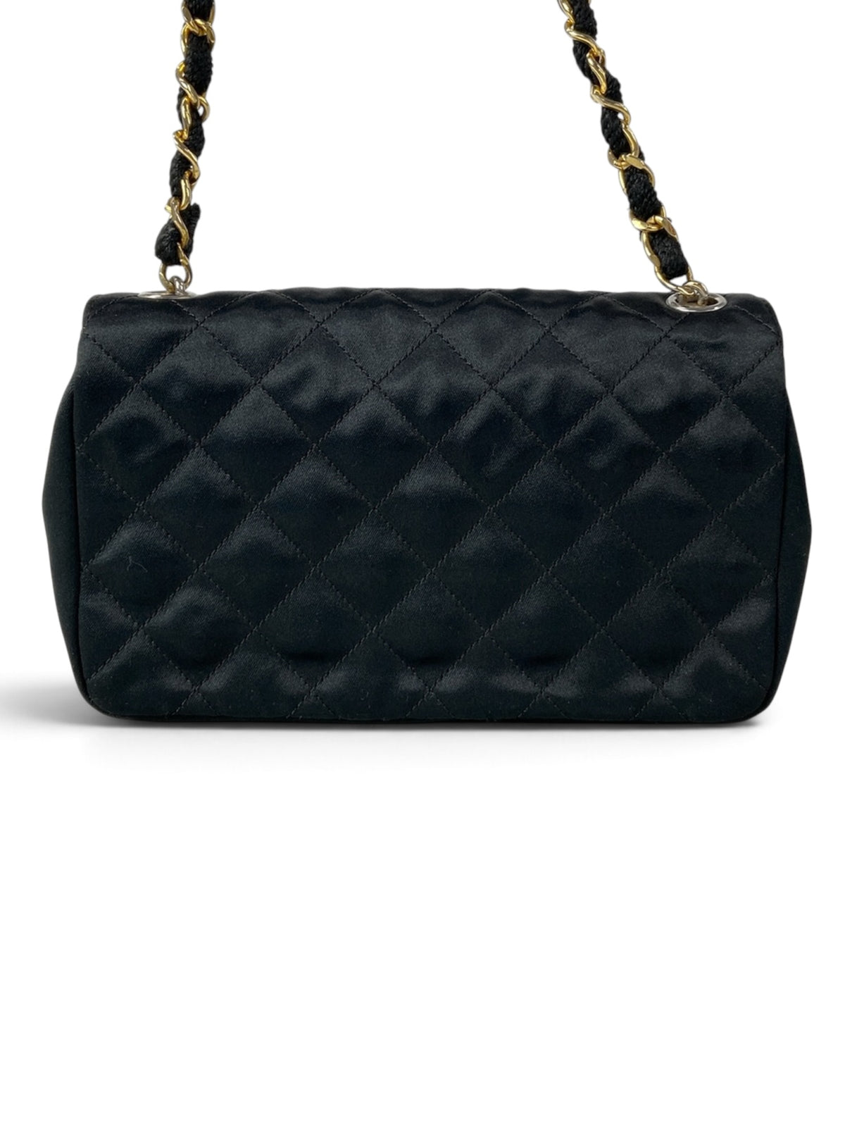 Chanel 24k Vintage Black Satin Mini Flap Bag