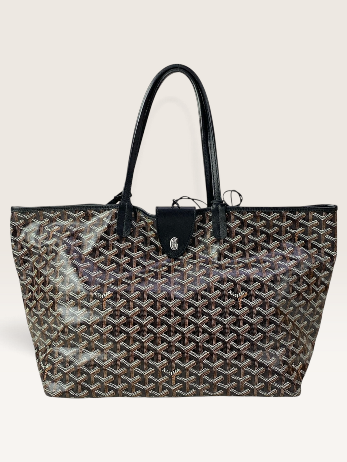 Goyard Saint Louis PM Tote Bag Black Coated Canvas Leather