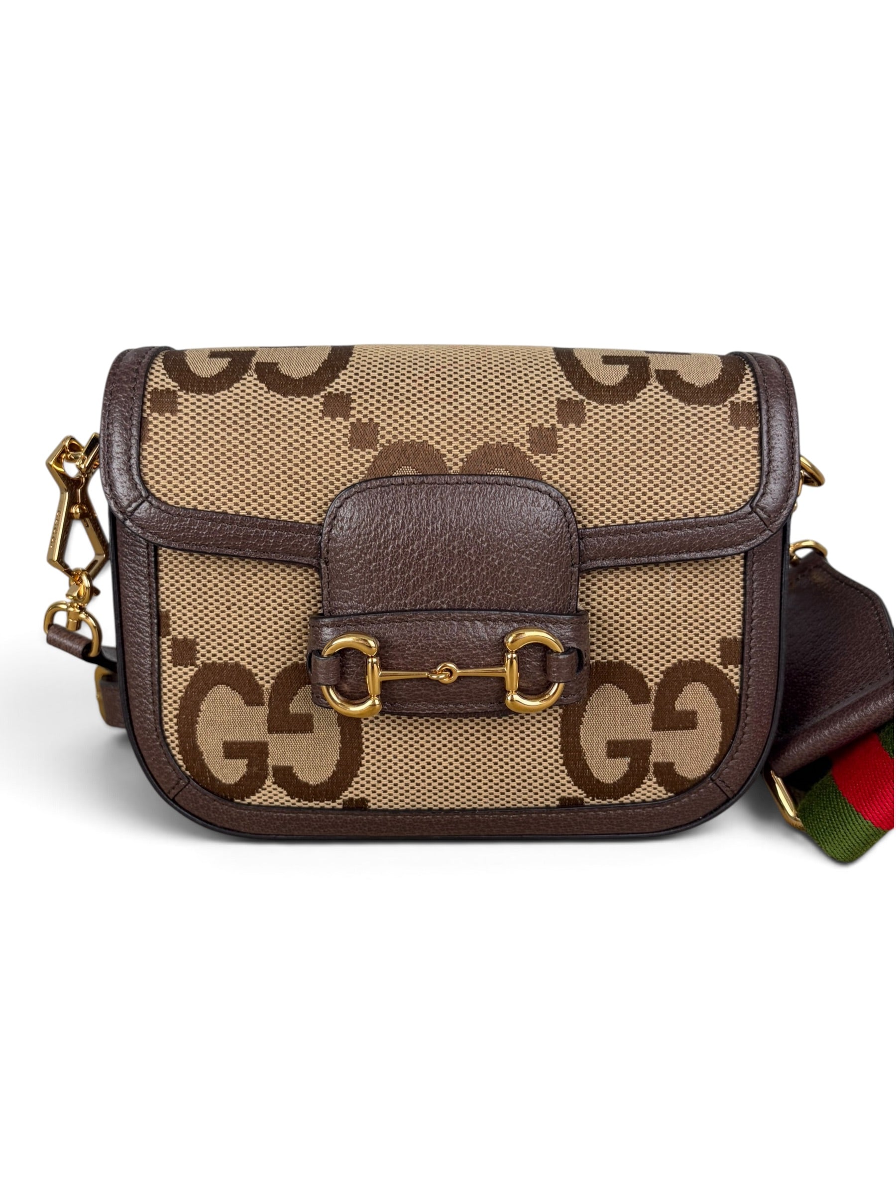 Gucci Brown Jumbo GG Dollar Calfskin Horsebit 1955 Mini Bag