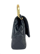 Chanel Black Lambskin Leather Matelasse Top Handle Single Flap Bag Small