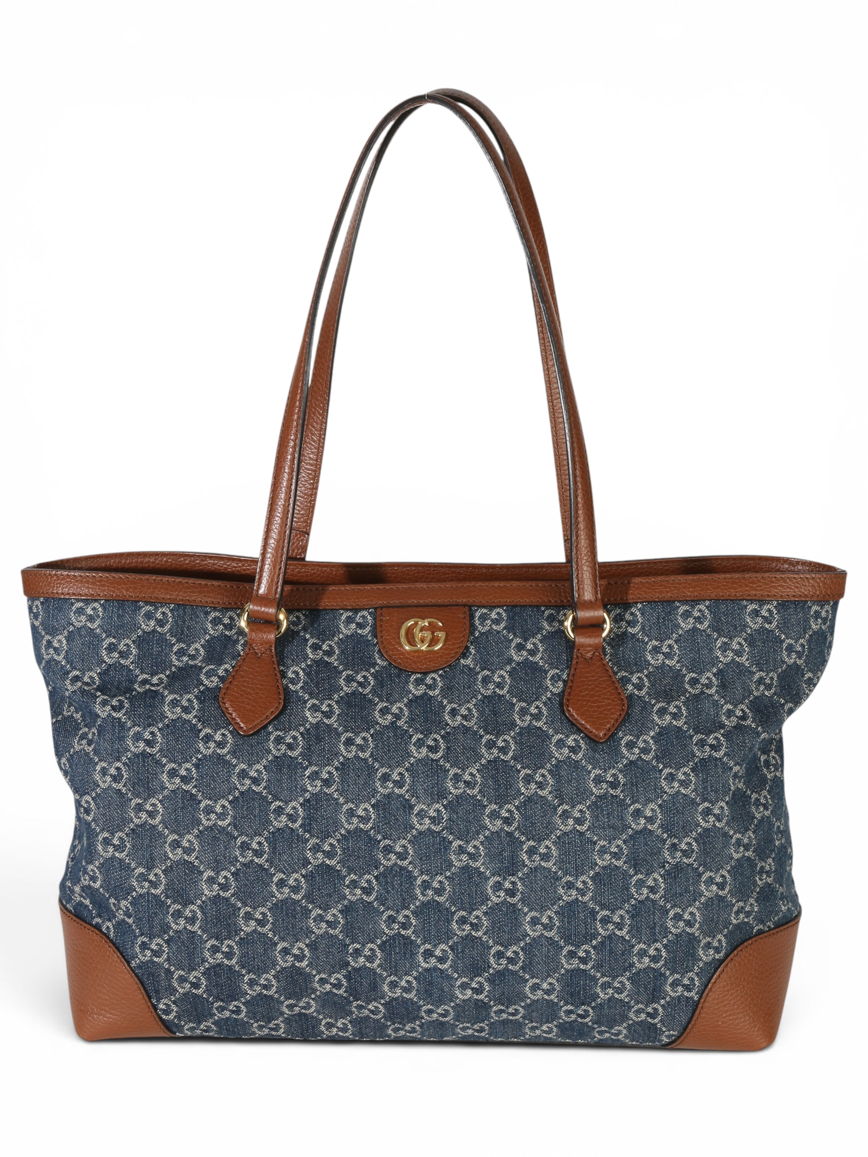 Gucci Denim Monogram Ophidia Medium Shopper Tote