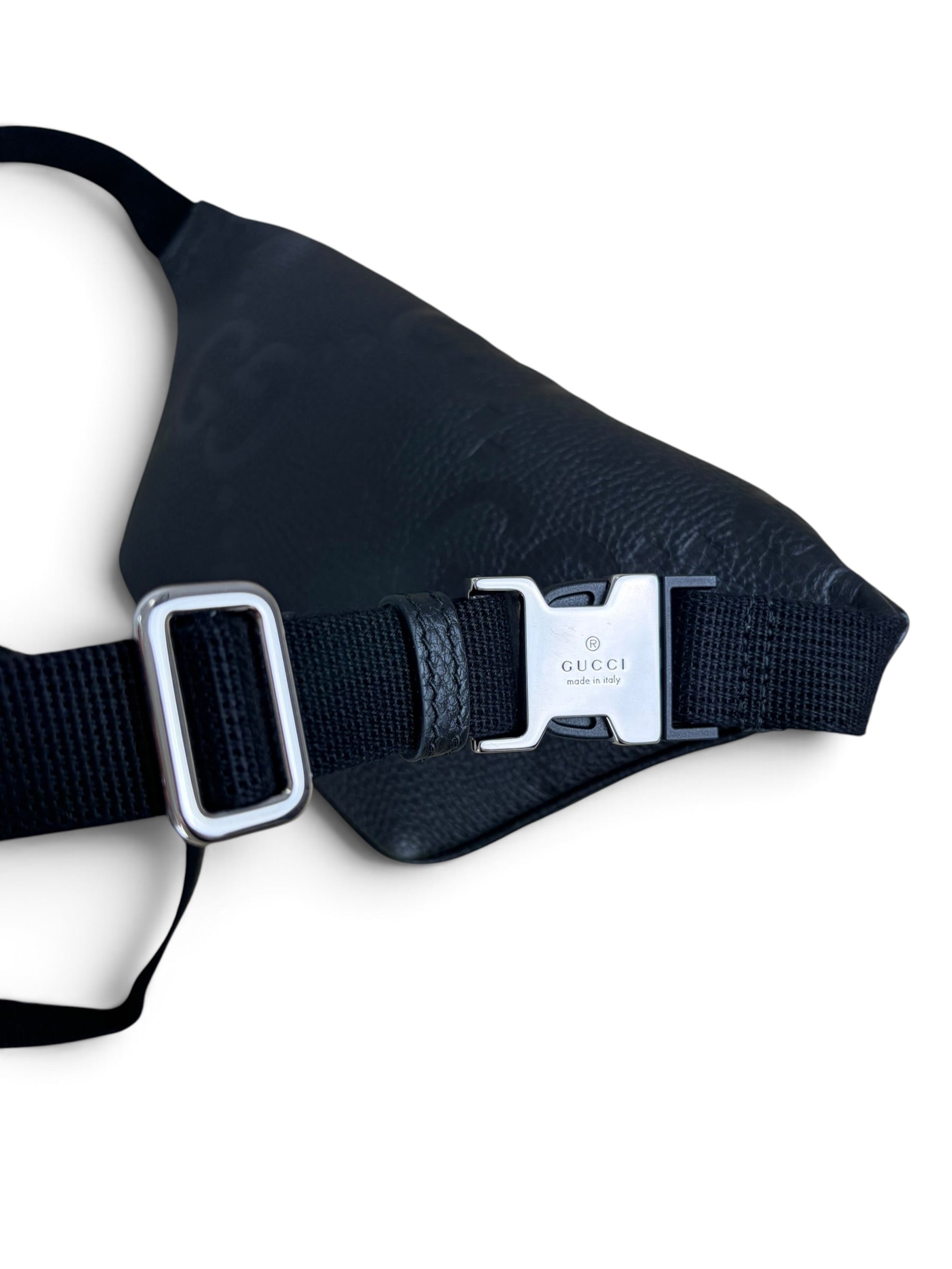 Gucci Black Piuma Jumbo GG Embossed Belt Bag