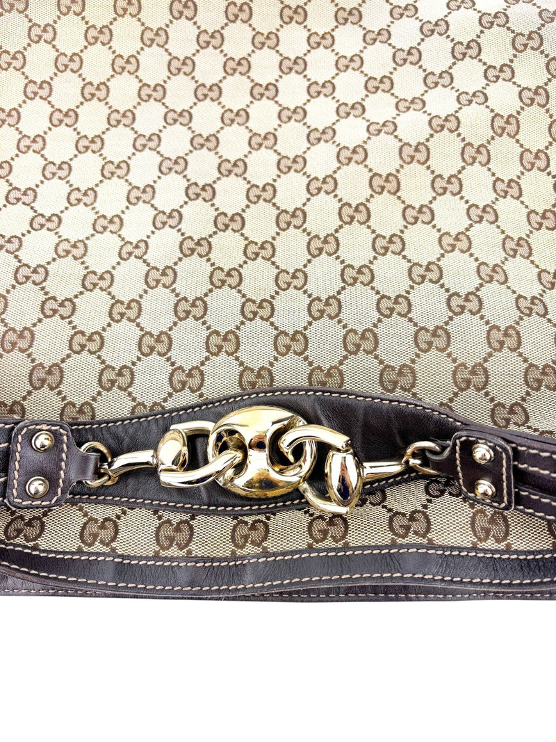 Gucci Brown Monogram Horsebit Hobo Shoulder Bag