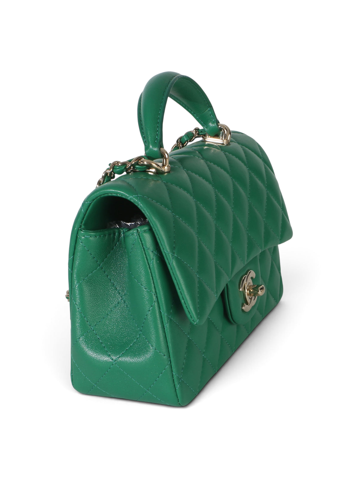 Chanel Green Lambskin Mini Rectangular Top Handle Flap