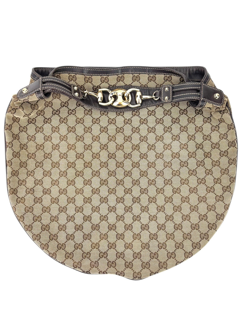 Gucci Brown Monogram Horsebit Hobo Shoulder Bag