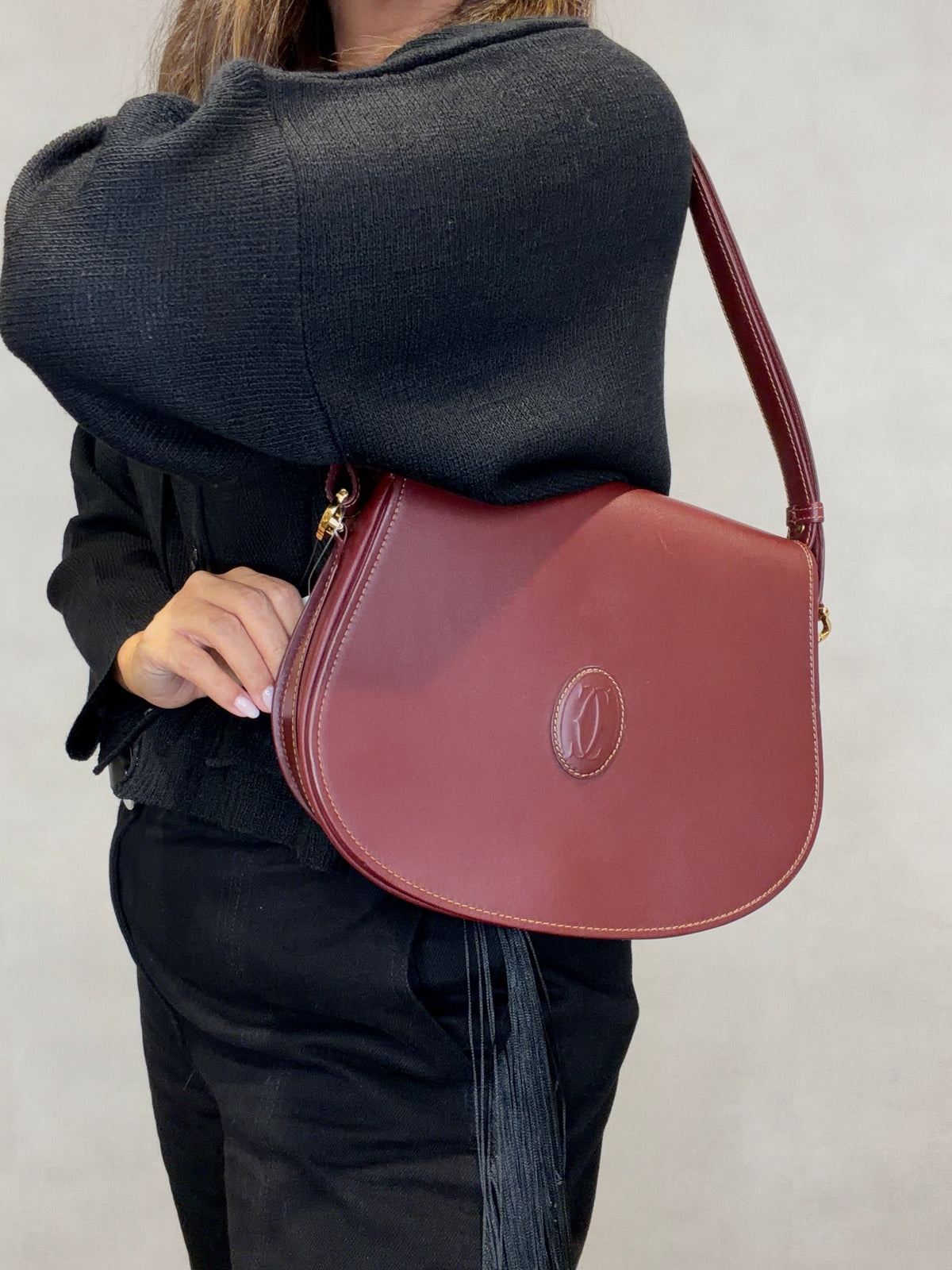 Cartier Must de Cartier Leather Shoulder Bag Crossbody Bag Bordeaux