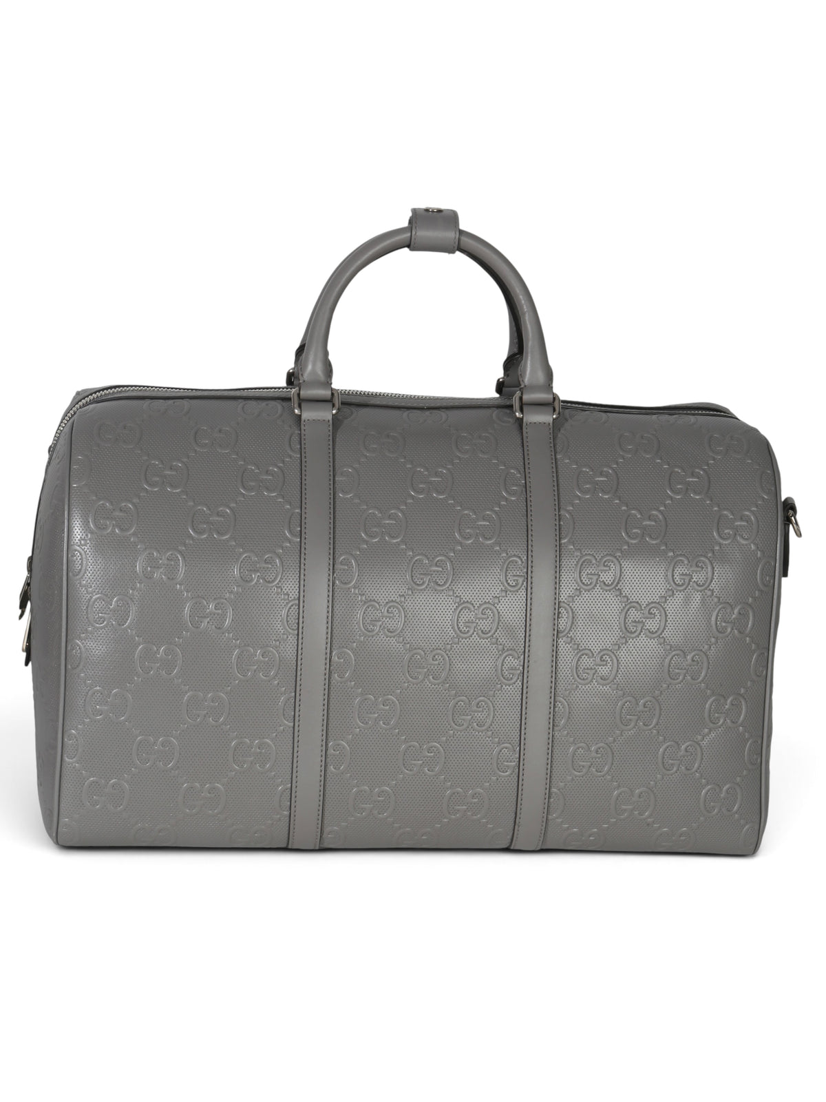 Gucci Grey Embossed Leather Monogram Tennis Duffle Medium