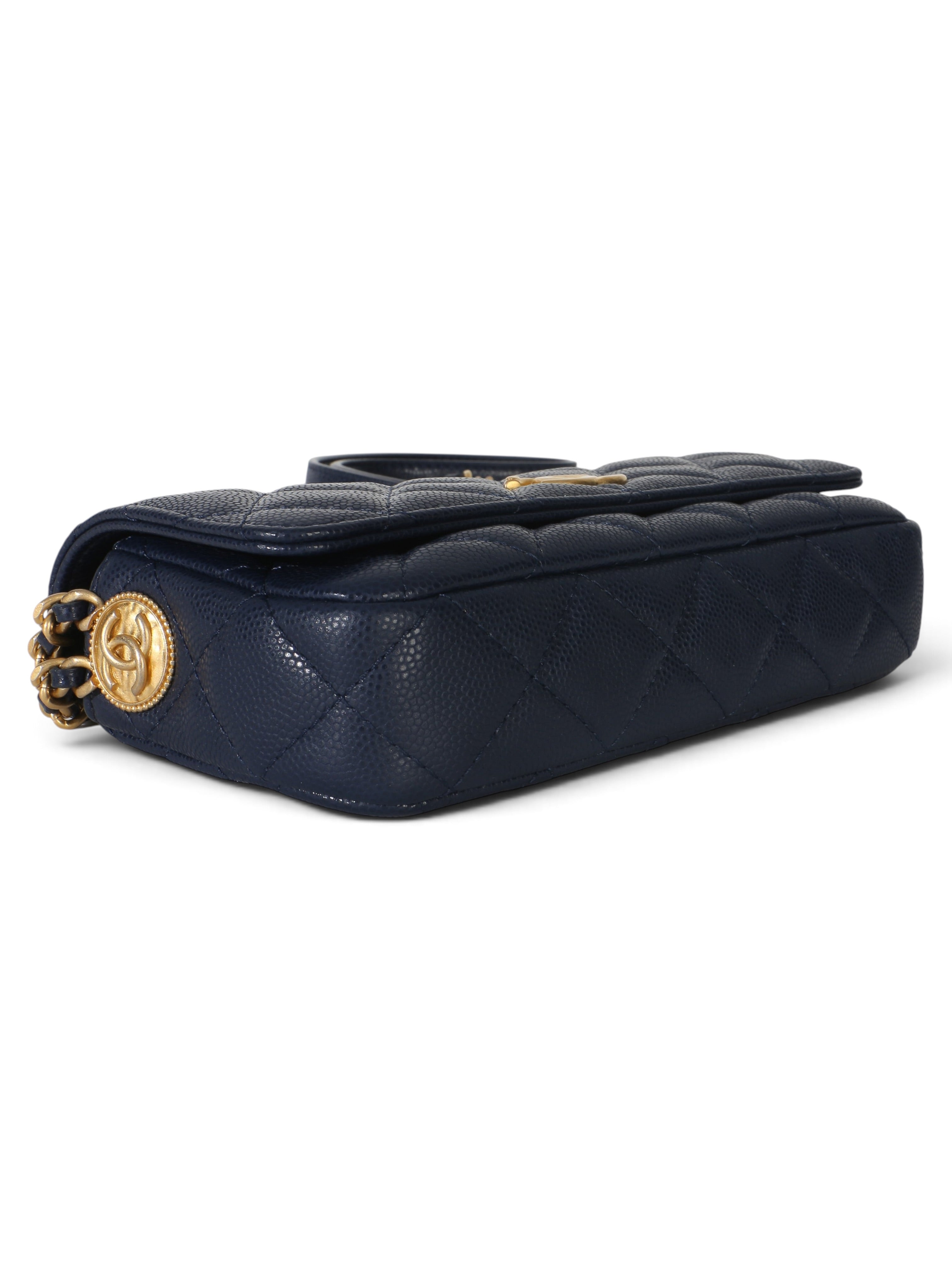 Chanel Navy Caviar Twist Your Buttons Phone Holder