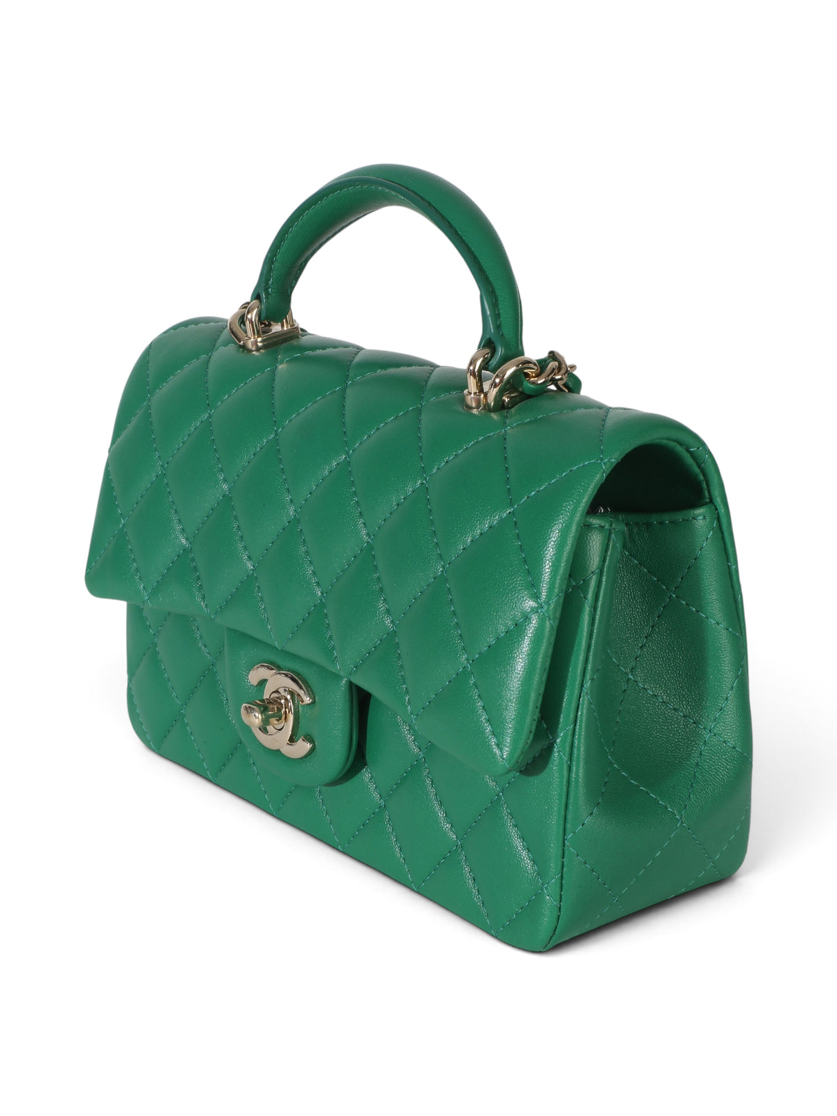 Chanel Green Lambskin Mini Rectangular Top Handle Flap