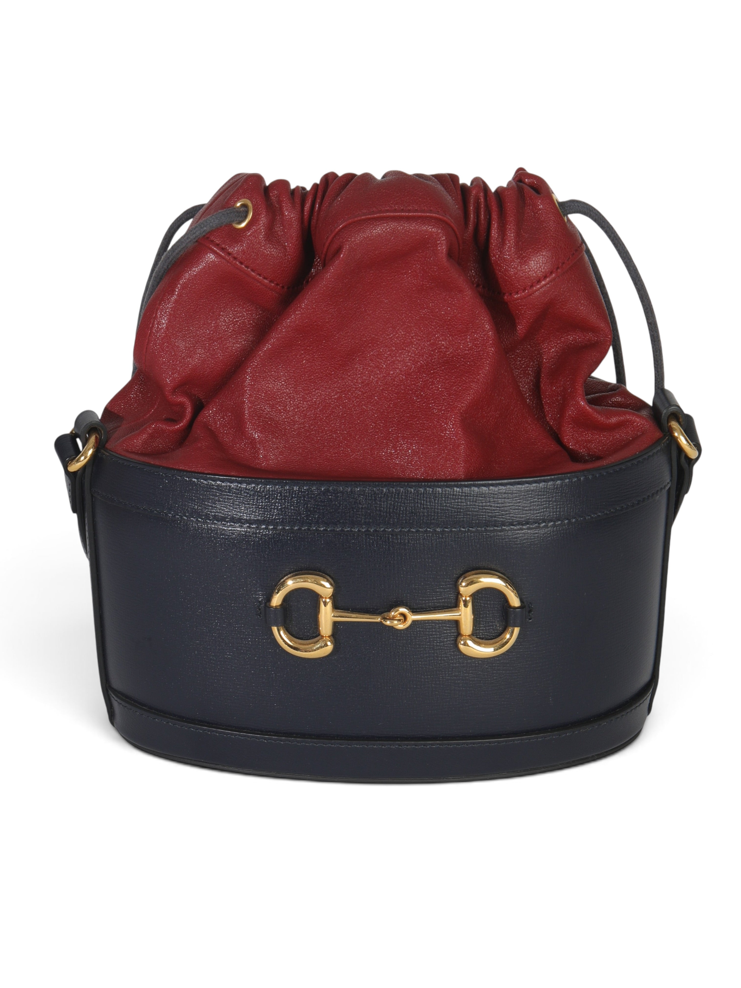 Gucci Red Navy Leather Horsebit 1955 Drawstring Bucket Bag
