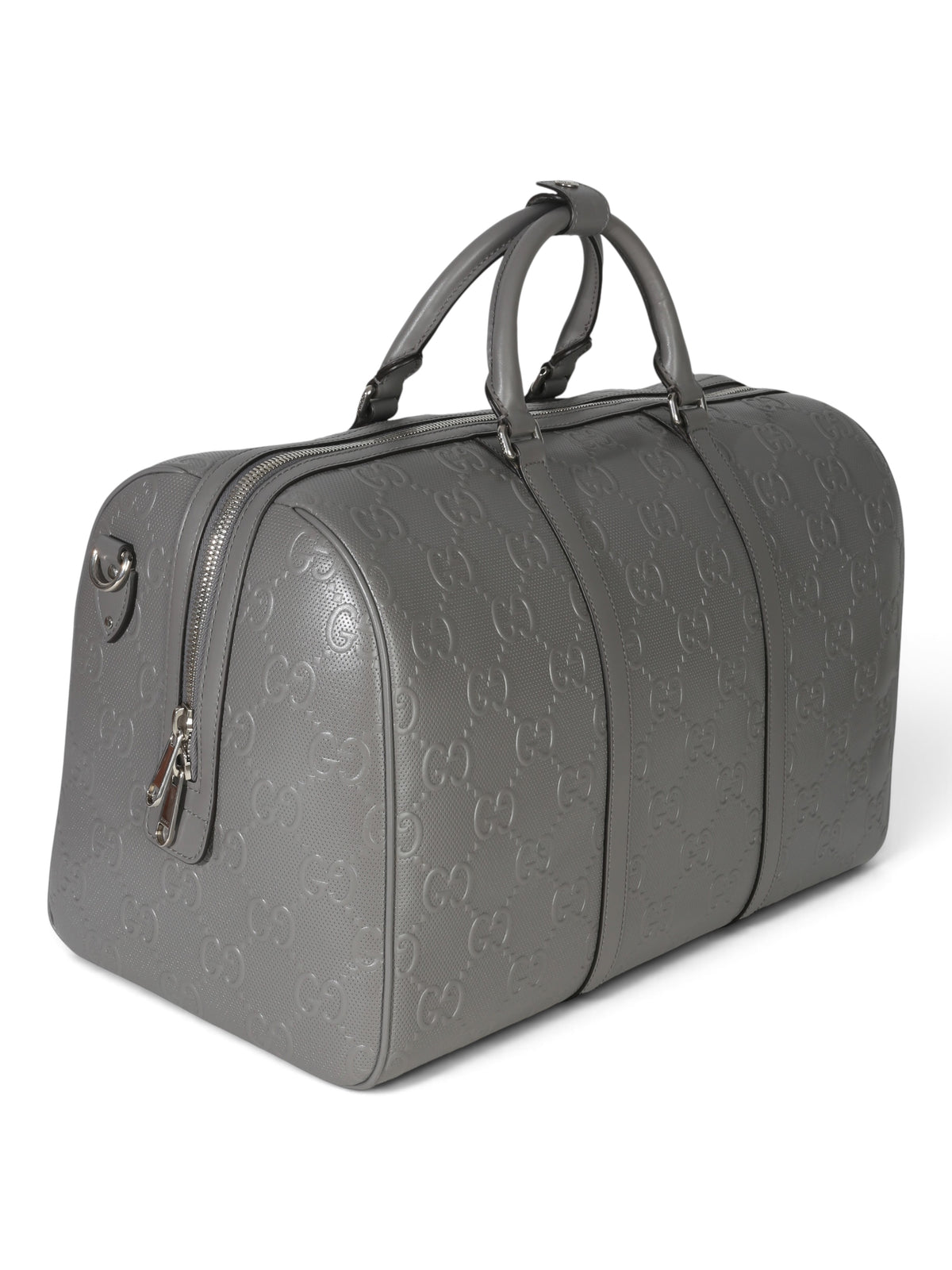 Gucci Grey Embossed Leather Monogram Tennis Duffle Medium