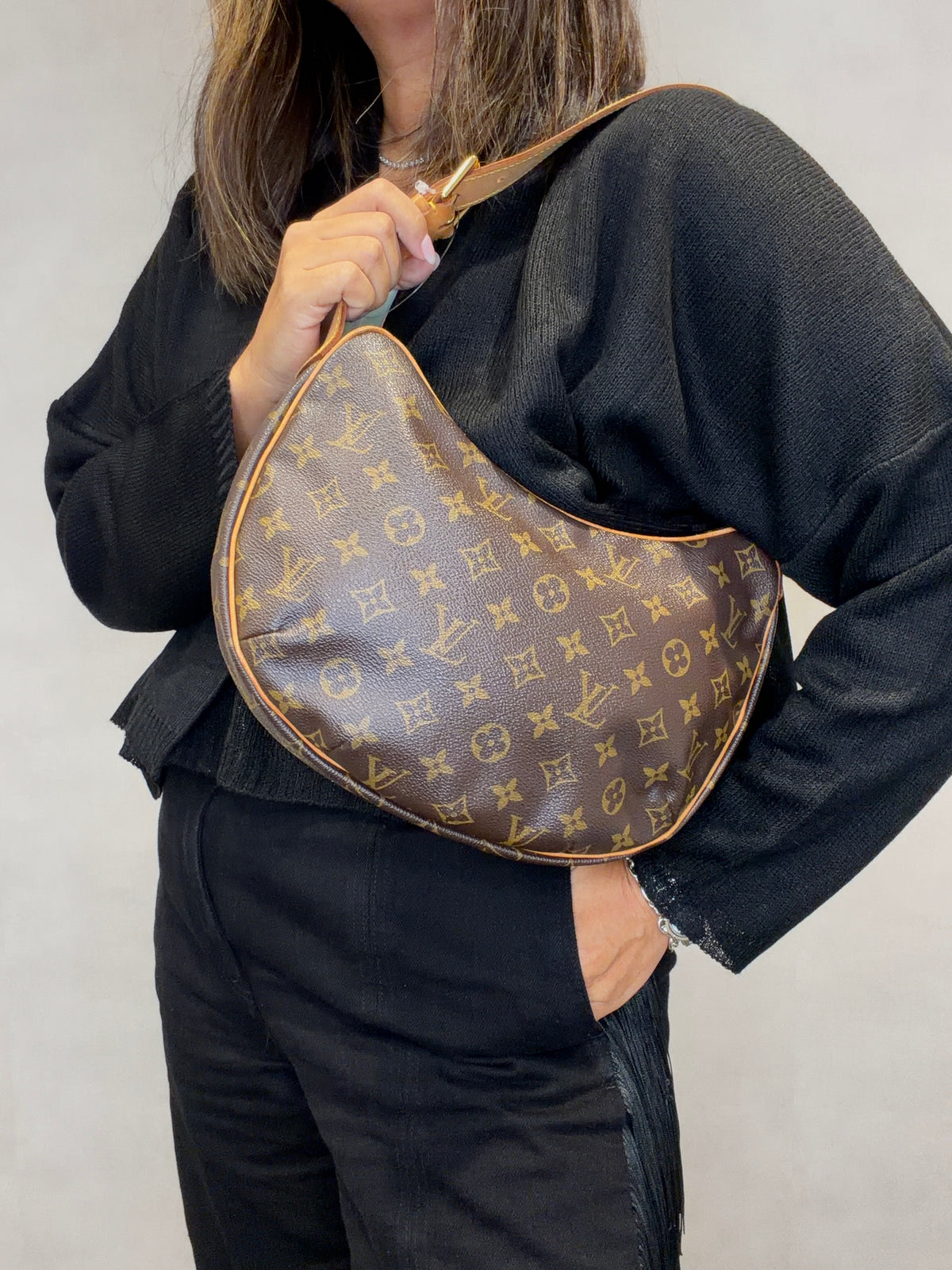 Louis Vuitton Monogram Croissant MM Shoulder Bag Brown