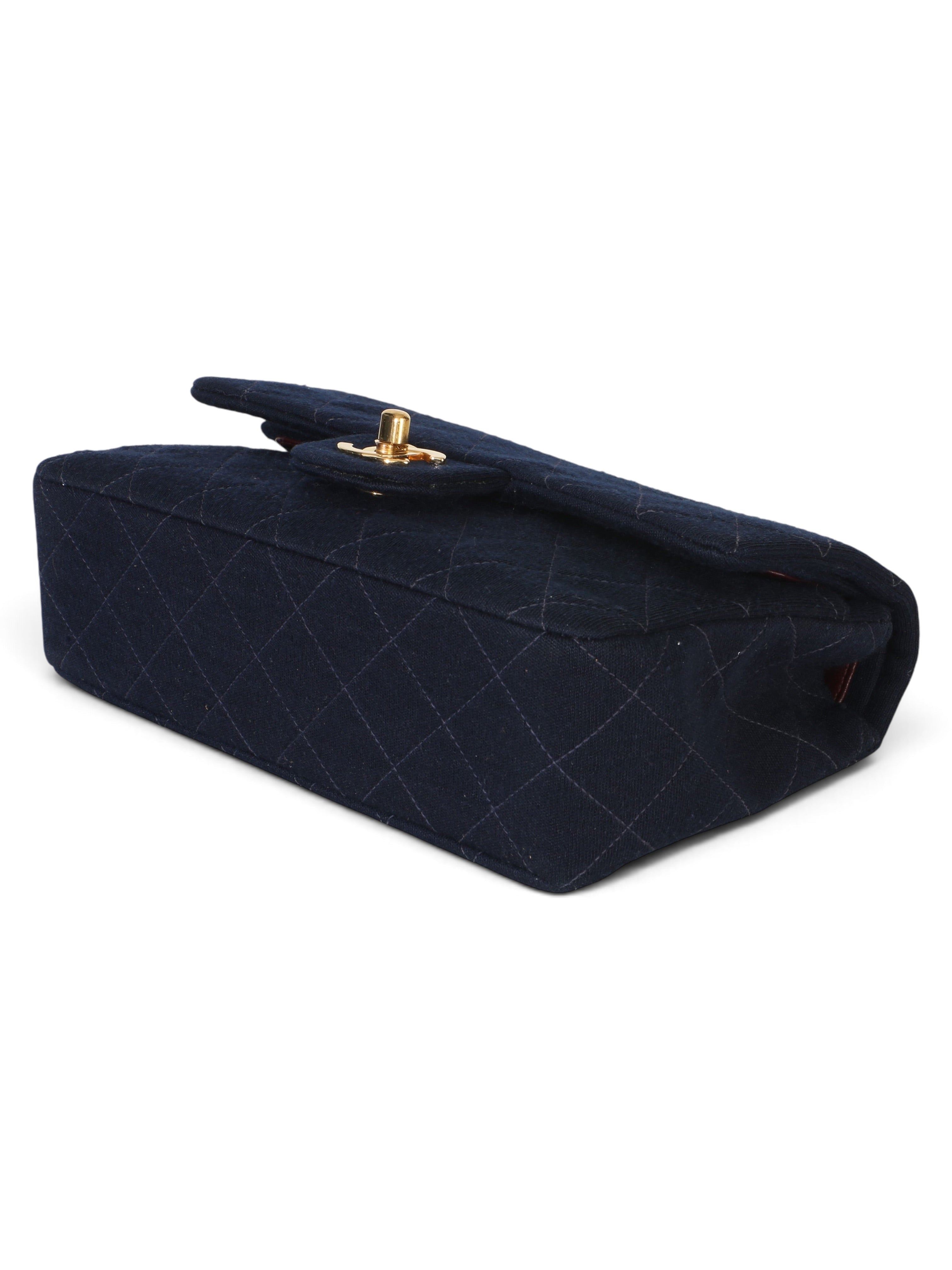 Chanel Vintage Blue Quilted Jersey Small Double Flap