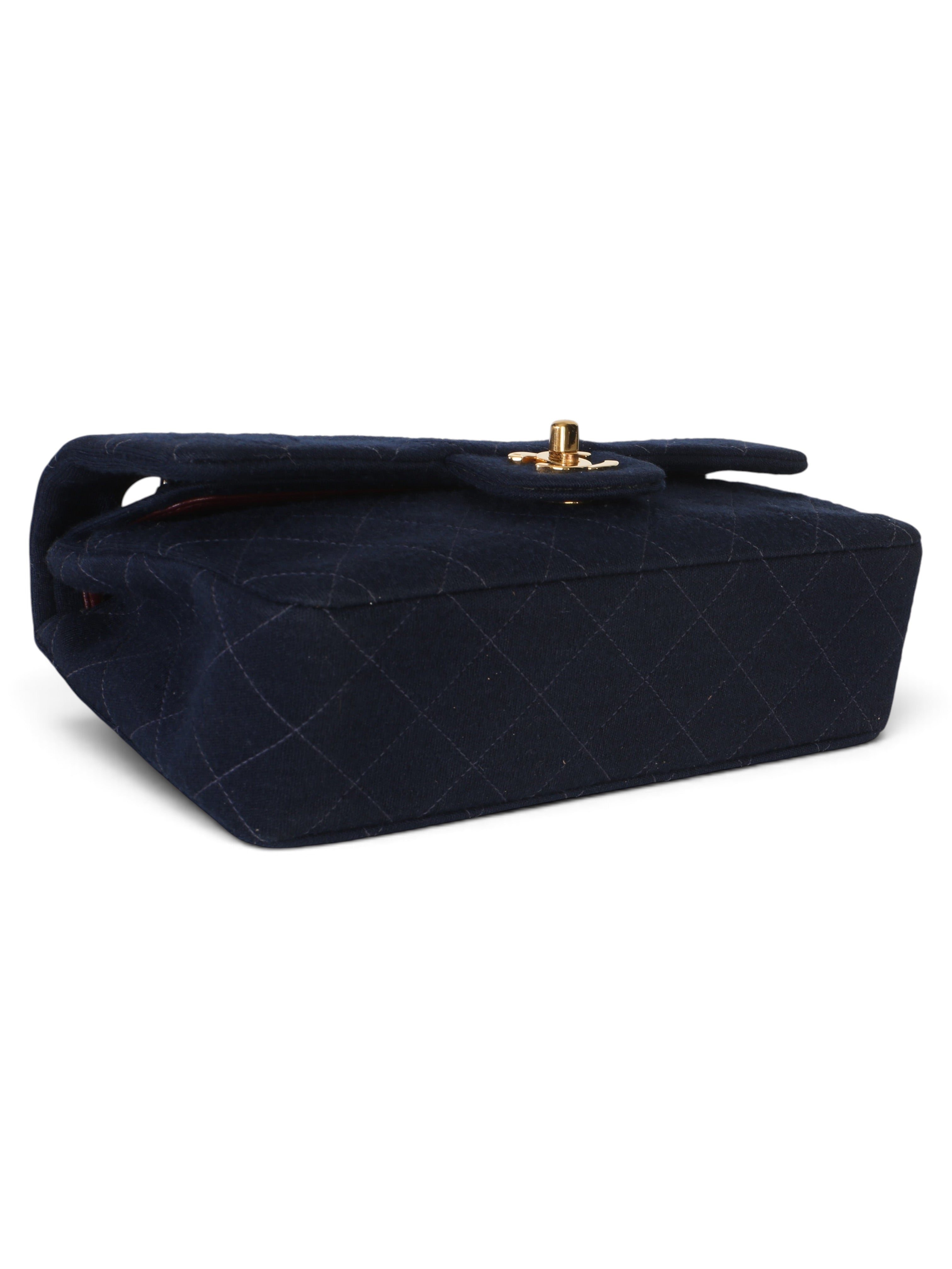 Chanel Vintage Blue Quilted Jersey Small Double Flap