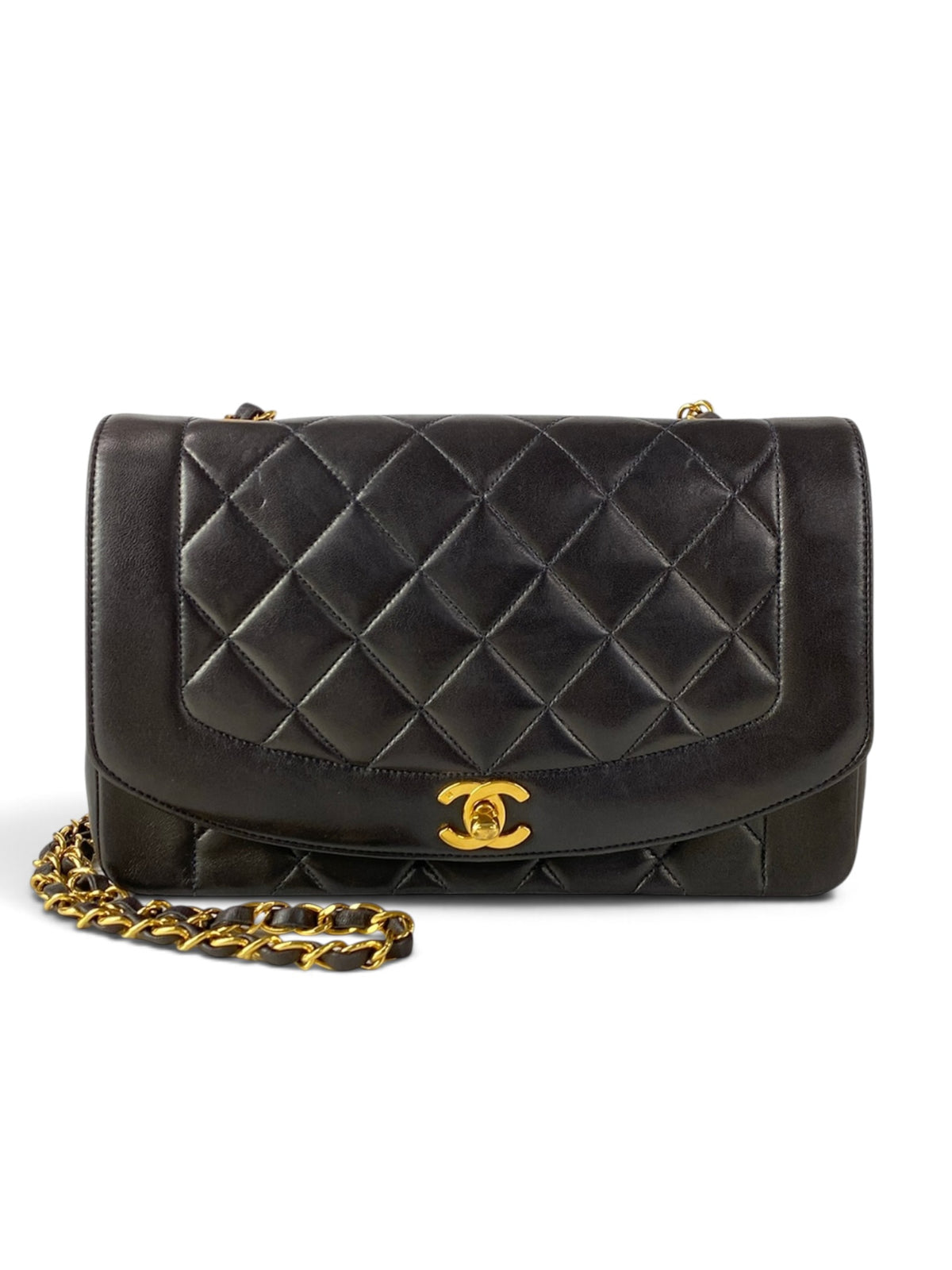 Chanel Vintage Black Lambskin Diana Flap Medium
