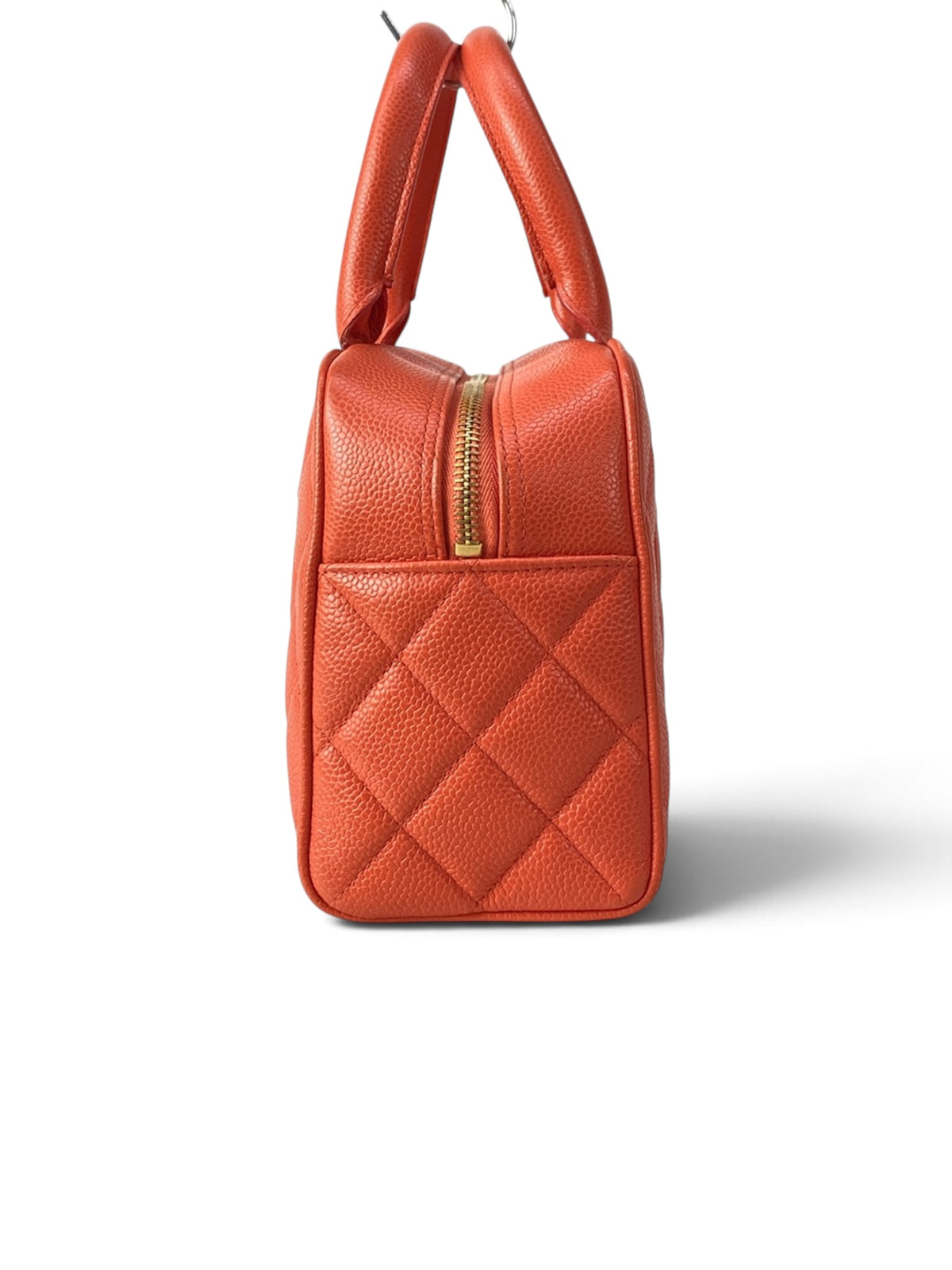 Chanel Caviar Leather Vintage Small Bowler Bag Tomato Red