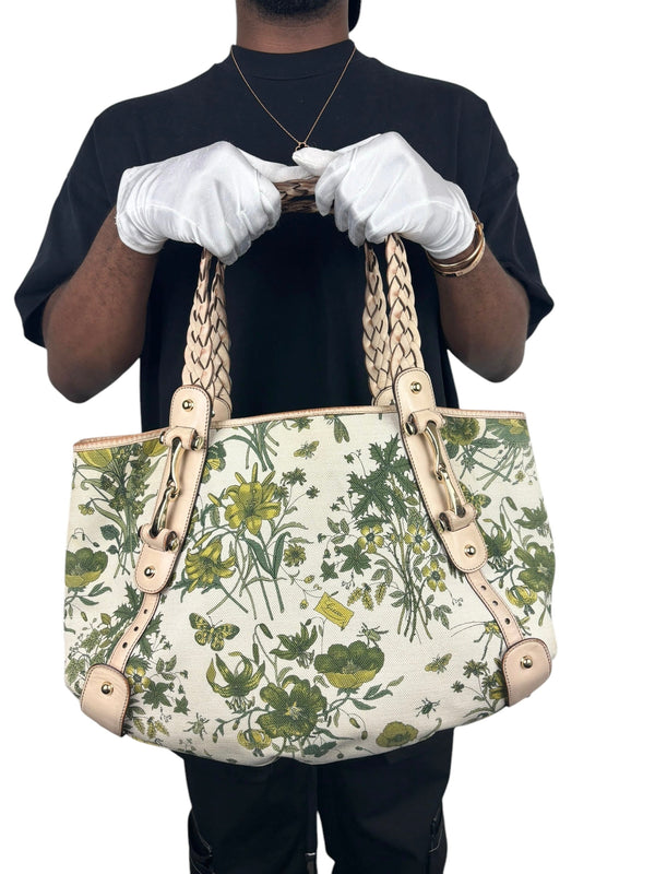 Gucci Floral Canvas Braided Pelham Shoulder Bag Medium