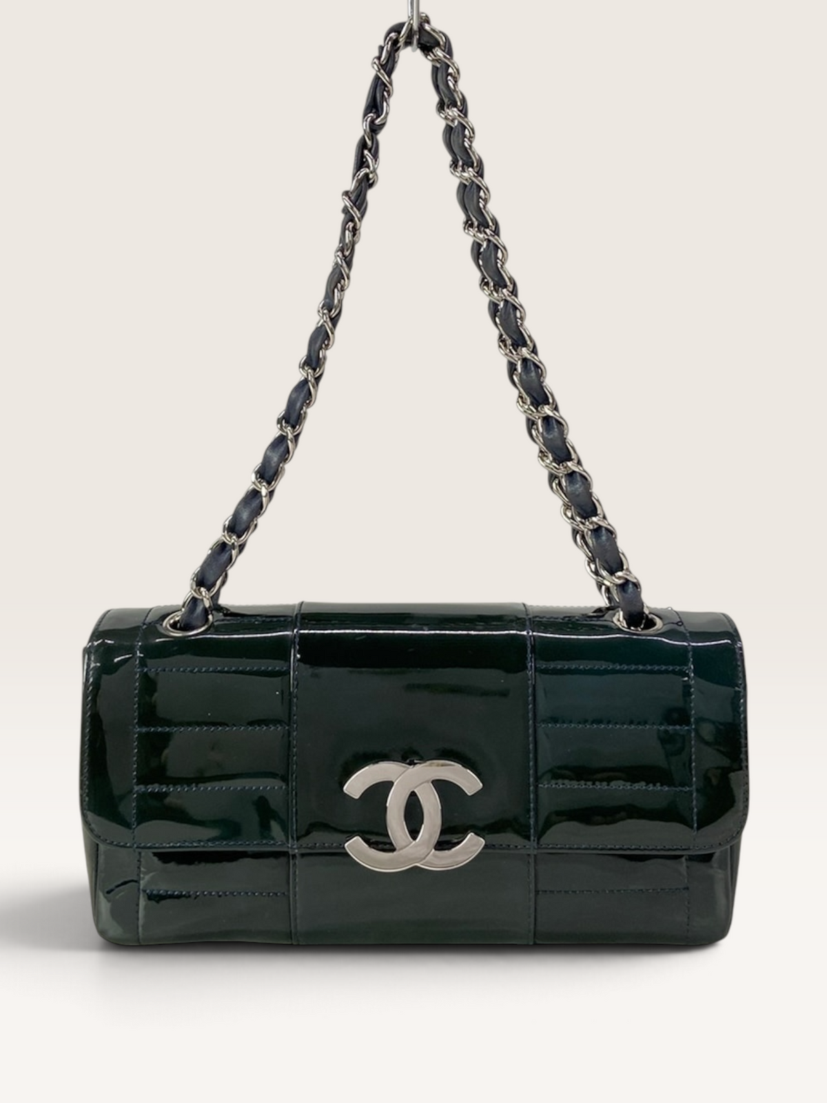 Chanel Shoulder Bag Dark Green Patent Leather