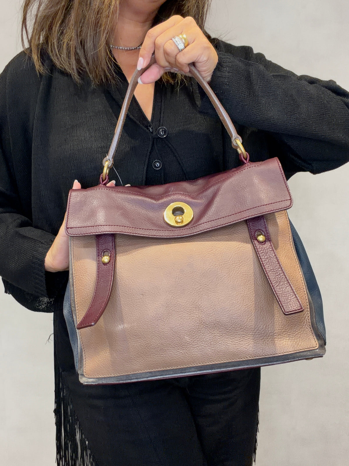 Saint Laurent Paris Baby Cabas Leather Hand Bag Boudreaux Beige