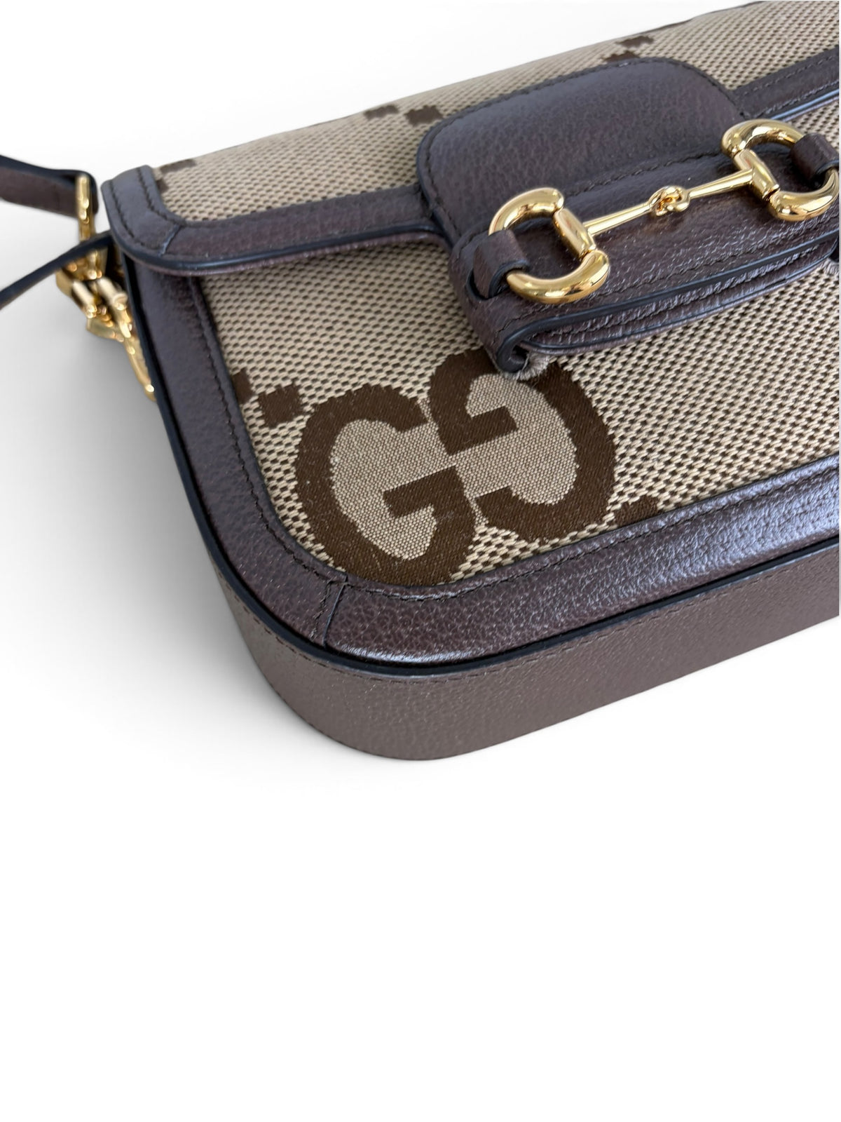 Gucci Brown Jumbo GG Dollar Calfskin Horsebit 1955 Mini Bag