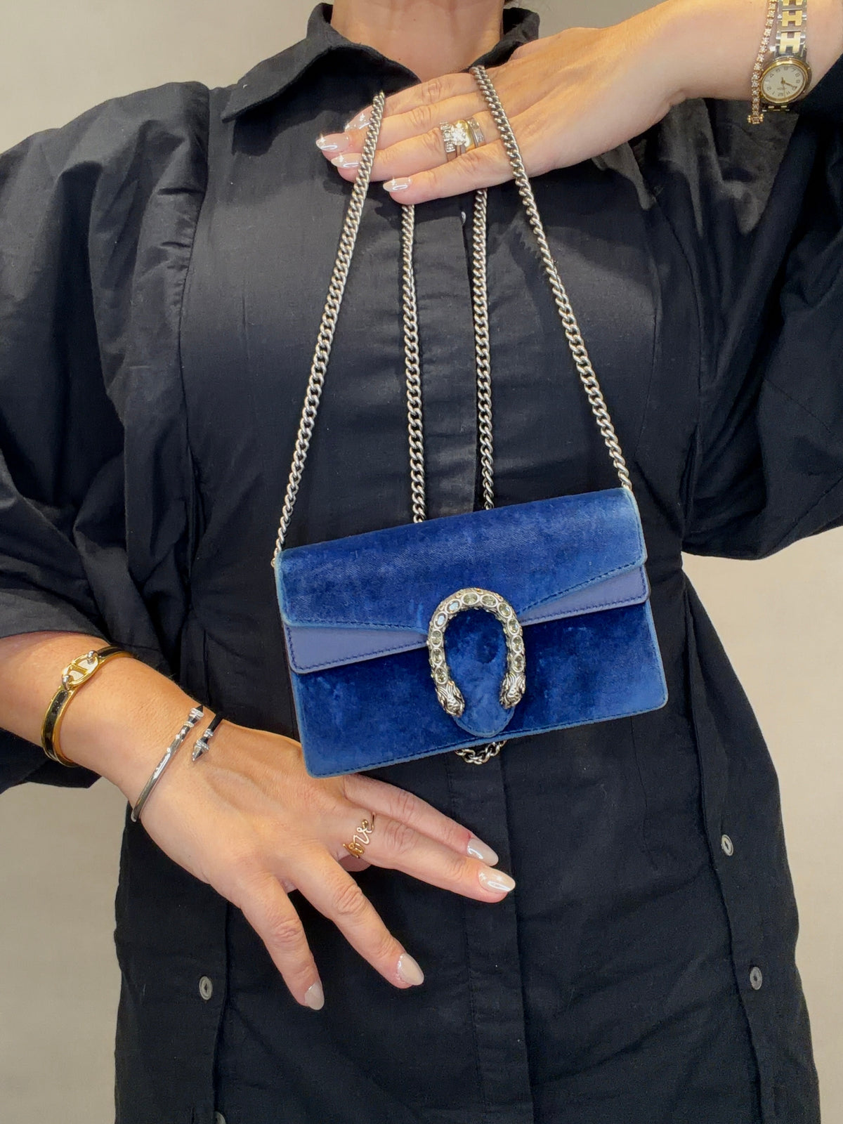 Gucci Dionysus Velvet Leather Mini Shoulder Bag Blue