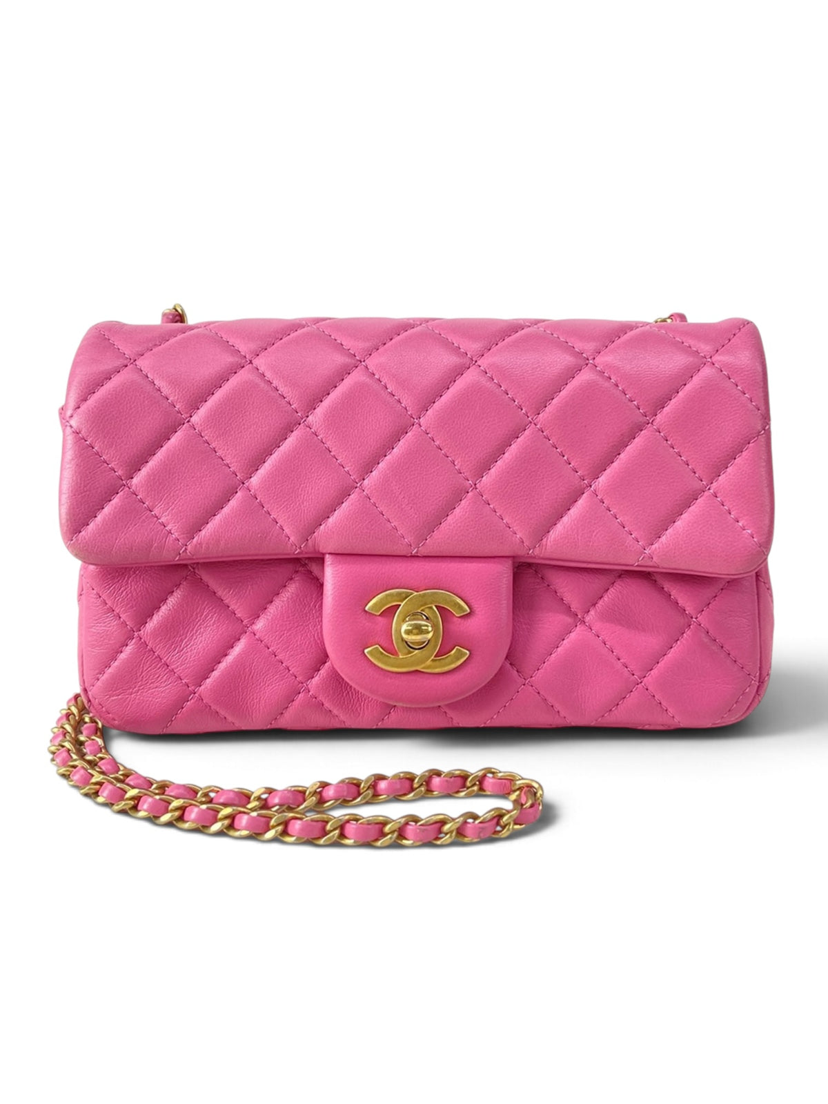 Chanel Pink Lambskin Mini Rectangular Pearl Crush