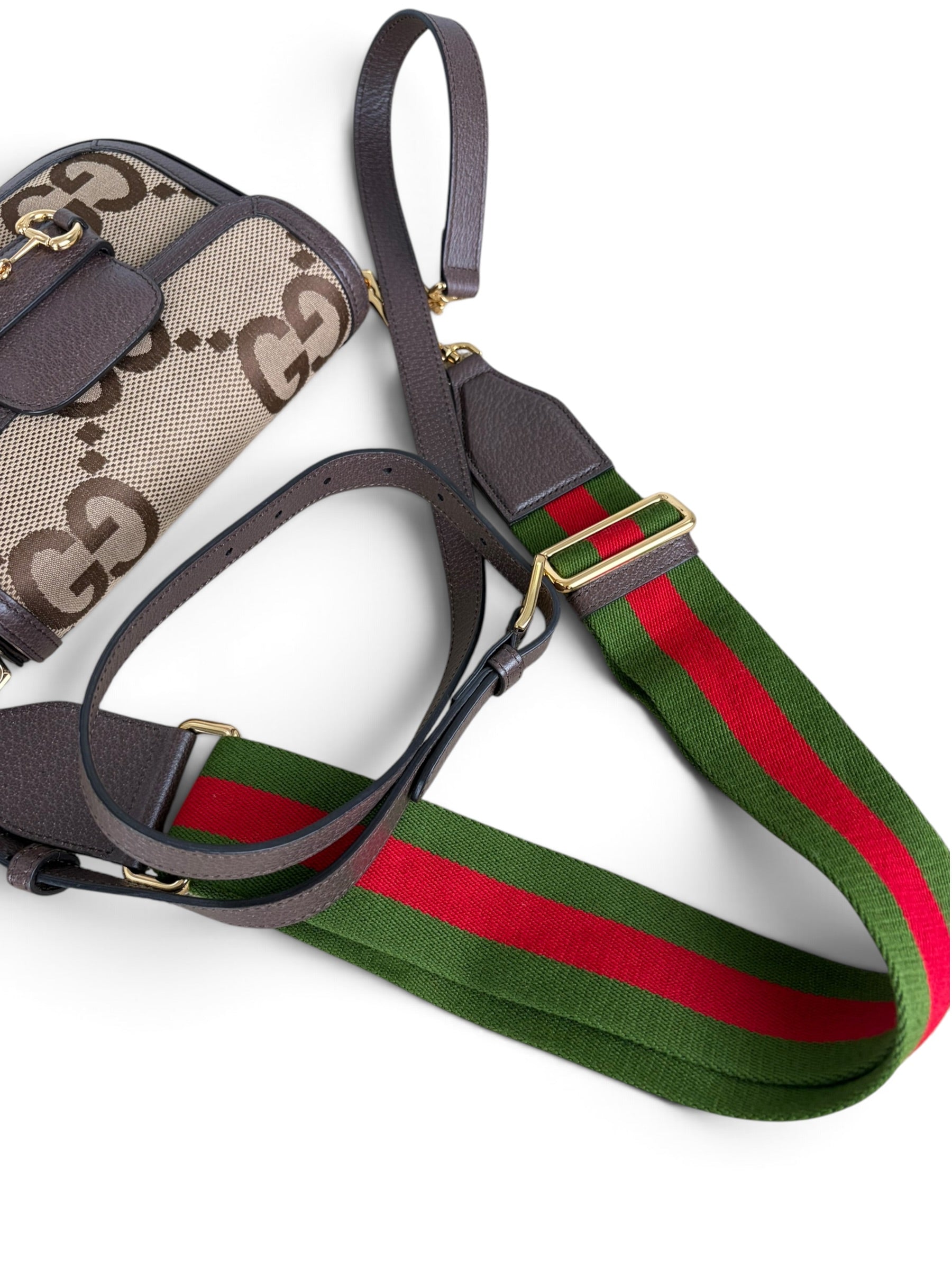 Gucci Brown Jumbo GG Dollar Calfskin Horsebit 1955 Mini Bag